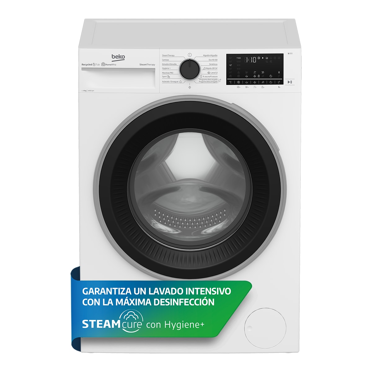 Lavadora Beko 8 kg / 1.400 rpm, Motor Inverter, HomeWhiz, Vapor - B3WFT58415W Blanco-2