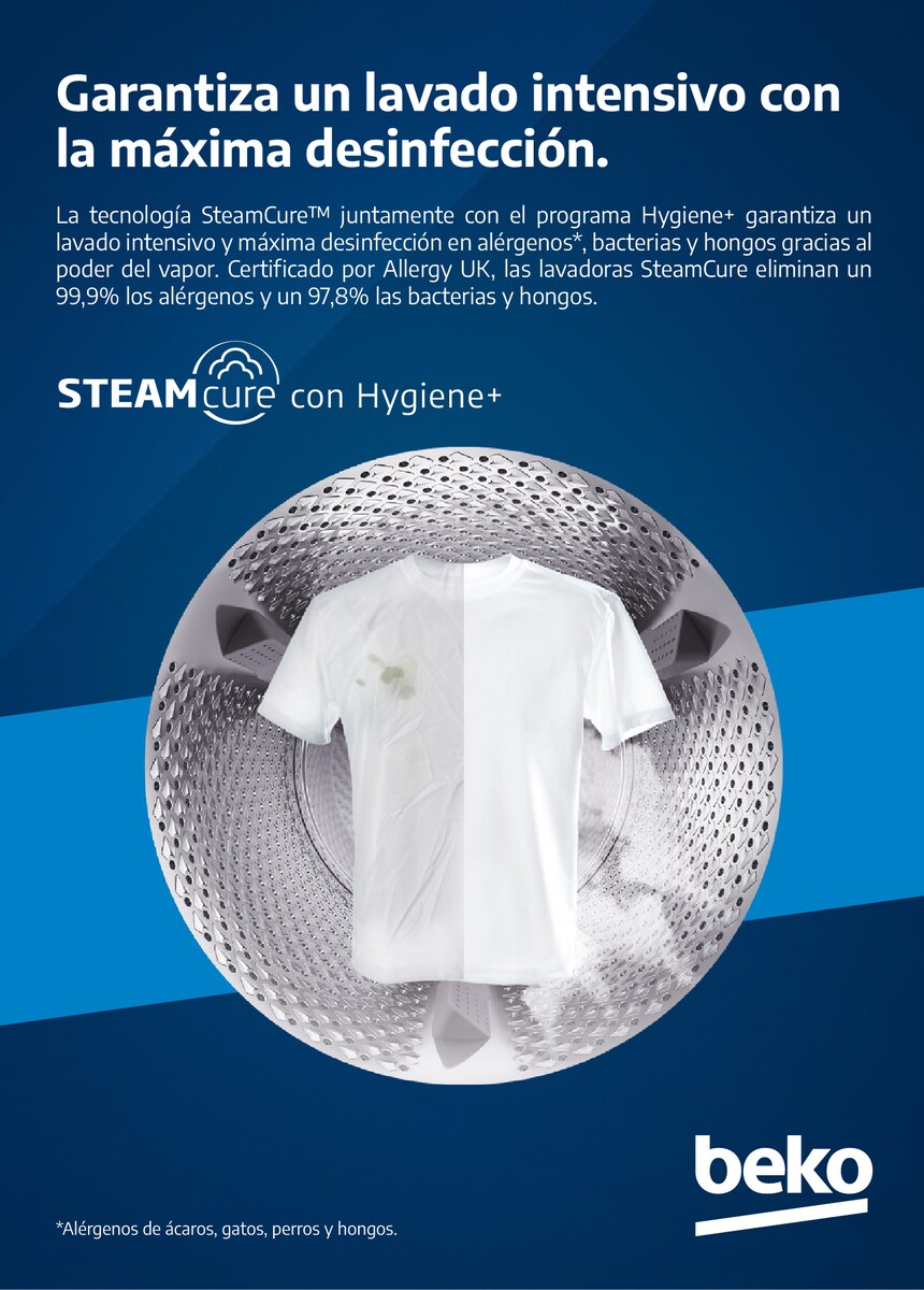 Lavadora Beko 8 kg / 1.400 rpm, Motor Inverter, HomeWhiz, Vapor - B3WFT58415W Blanco-9