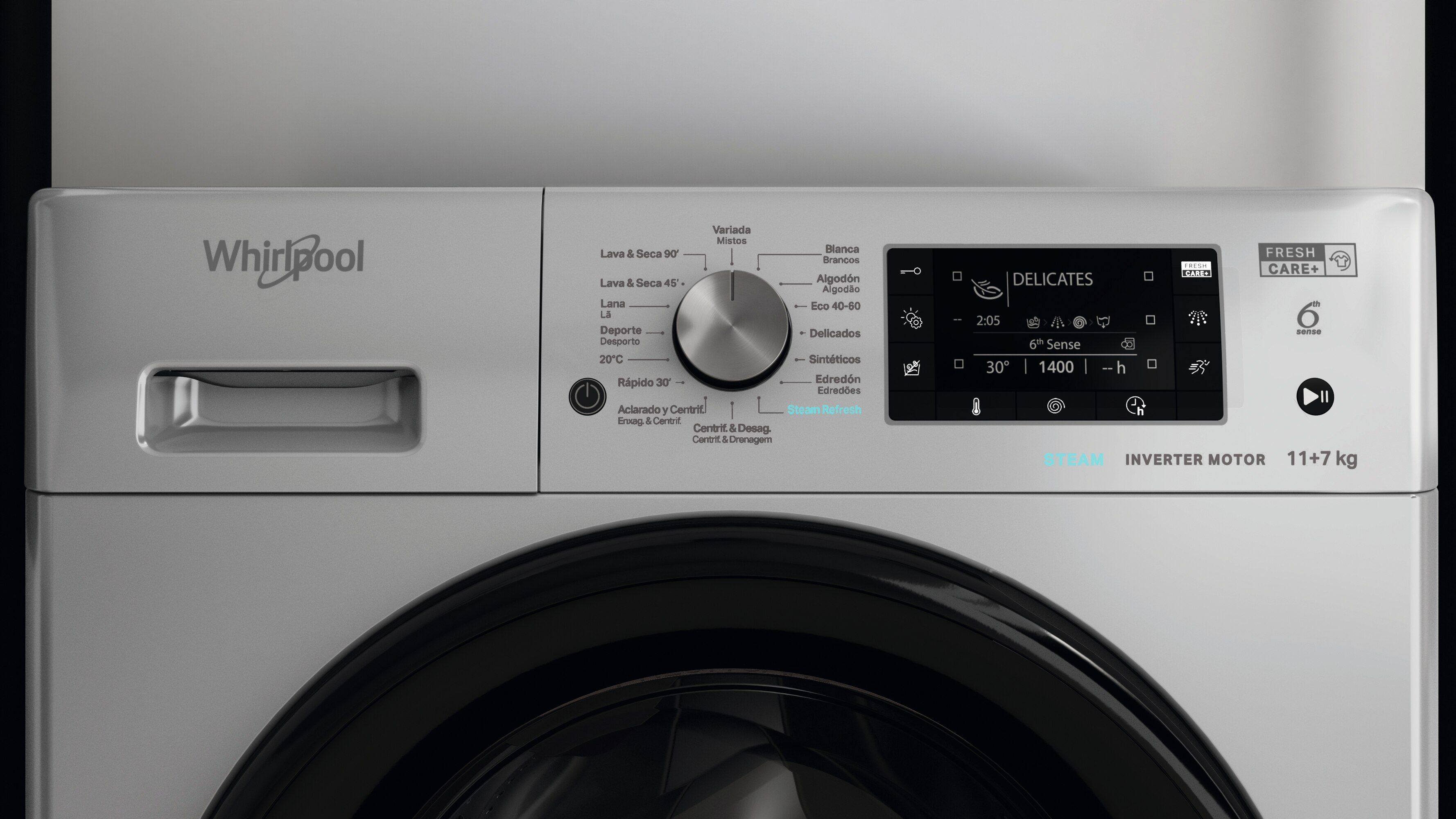 Lavadora secadora Whirlpool 11 kg /1.400 rpm - FFWDD 1174269 SBV SPT Plata-7