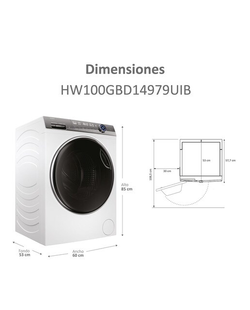 Lavadora Haier 10 kg / 1.400 rpm, Autodosificación, I-Pro Series 7 Plus - HW100GBD14979UIB Blanco-2