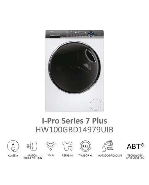 Lavadora Haier 10 kg / 1.400 rpm, Autodosificación, I-Pro Series 7 Plus - HW100GBD14979UIB Blanco-6