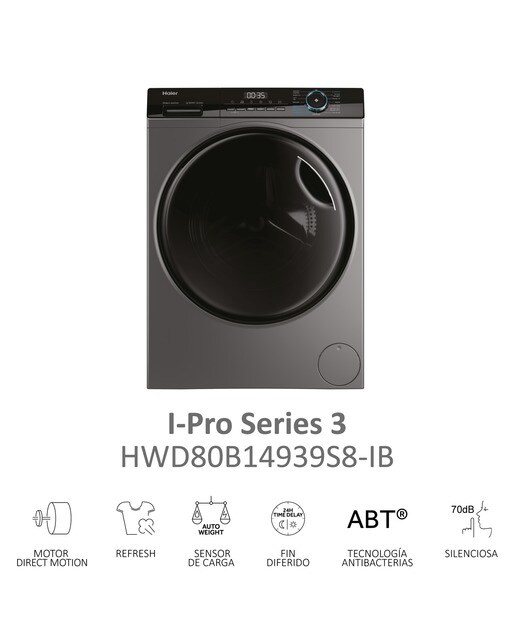 Máquina de Lavar e Secar Roupa Haier I-Pro Série 3 HWD80-B14939S8 Motor Direct Motion, de 8/5 Kg e de 1400 rpm - Inox Inox-5