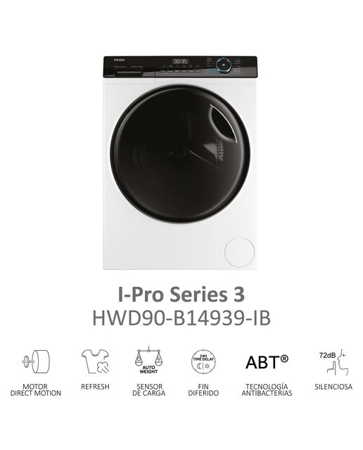 Lavadora secadora Haier 9 kg / 1.400 rpm I-Pro Series 3 - HWD90-B14939-IB - Blanco Blanco-5