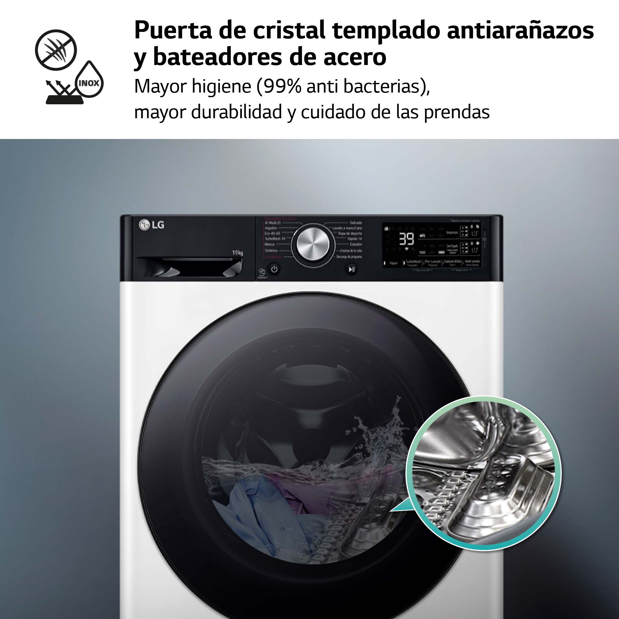 Lavadora LG 10 kg / 1400 rpm, Inteligencia artificial, Autodosificación - F4WR7510AGH Blanco-12