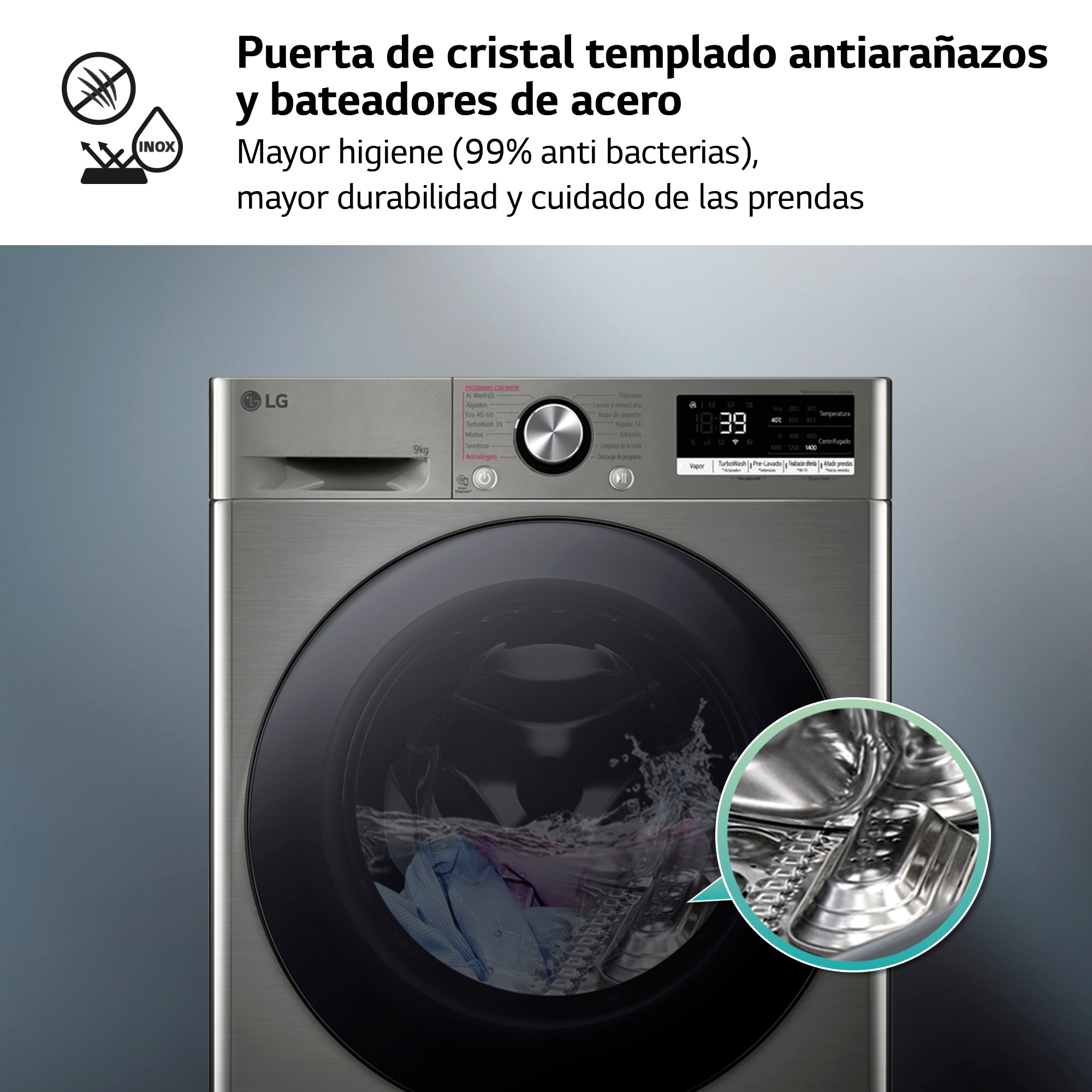 Lavadora LG 9 kg / 1400 rpm - F4WR7009AGS Platinunm silver-12