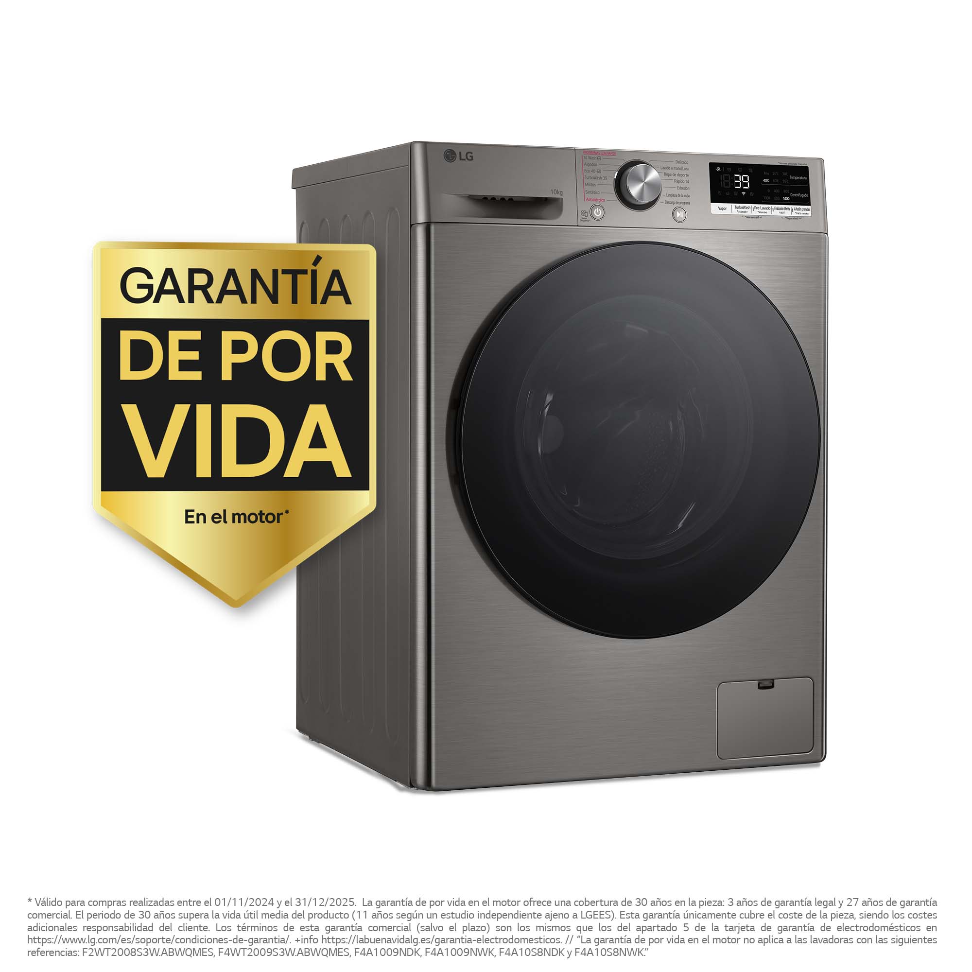 Lavadora LG 10 kg / 1400 rpm, inteligencia artifical, lavado por vapor - F4WR7010AGS Platinunm silver-4