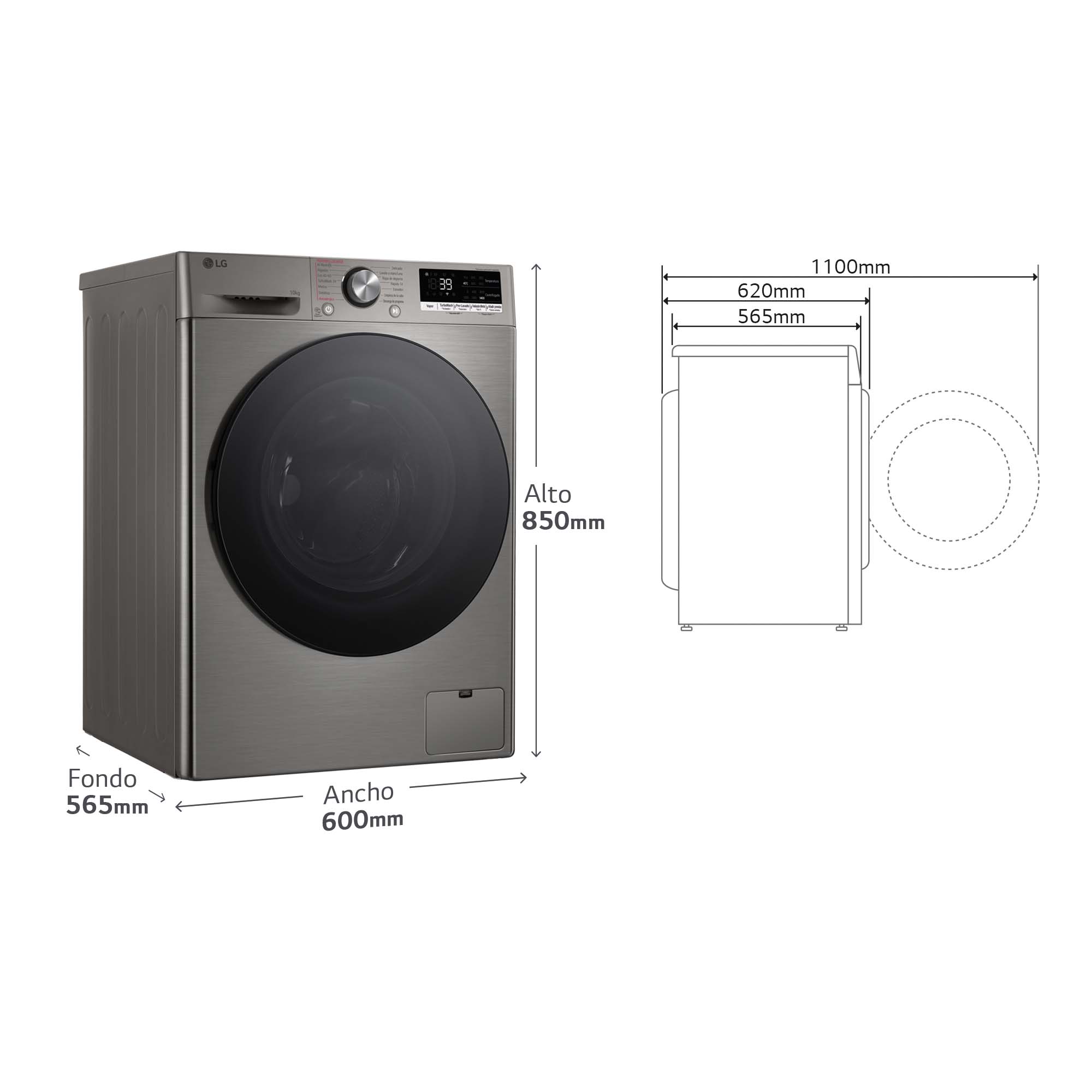 Lavadora LG 10 kg / 1400 rpm, inteligencia artifical, lavado por vapor - F4WR7010AGS Platinunm silver-6