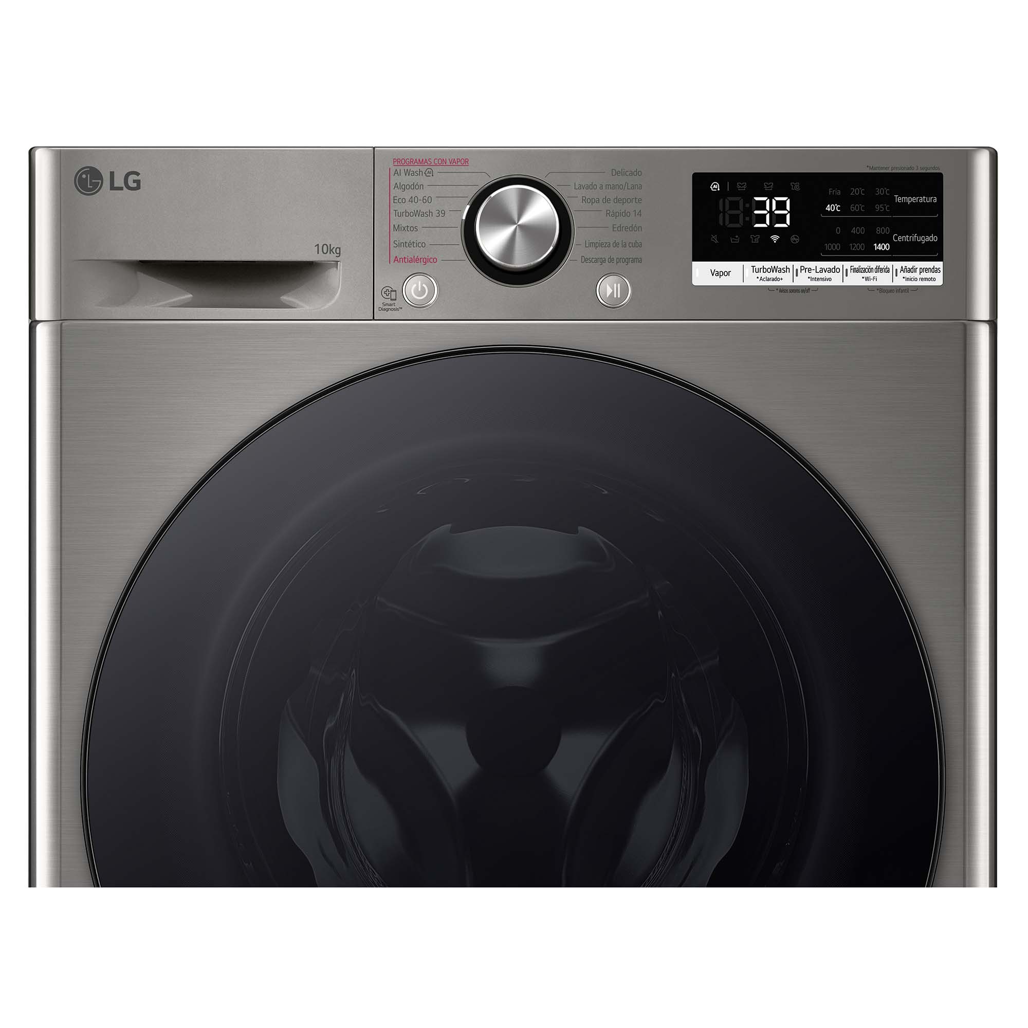 Lavadora LG 10 kg / 1400 rpm, inteligencia artifical, lavado por vapor - F4WR7010AGS Platinunm silver-16