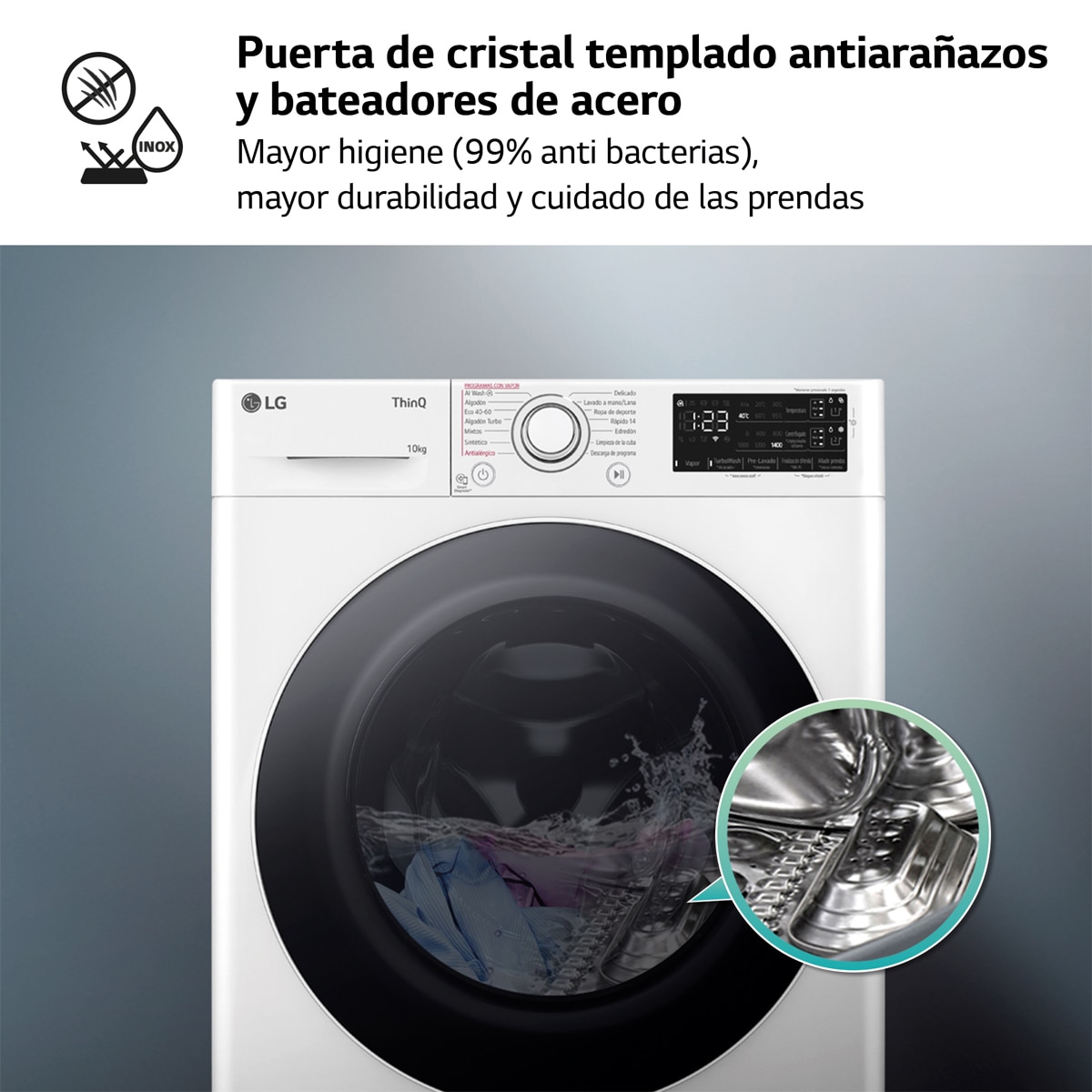 Lavadora LG 10 kg / 1.400 rpm, Inteligencia artificial , Autodosificación- F4WR5510A0W Blanco-8