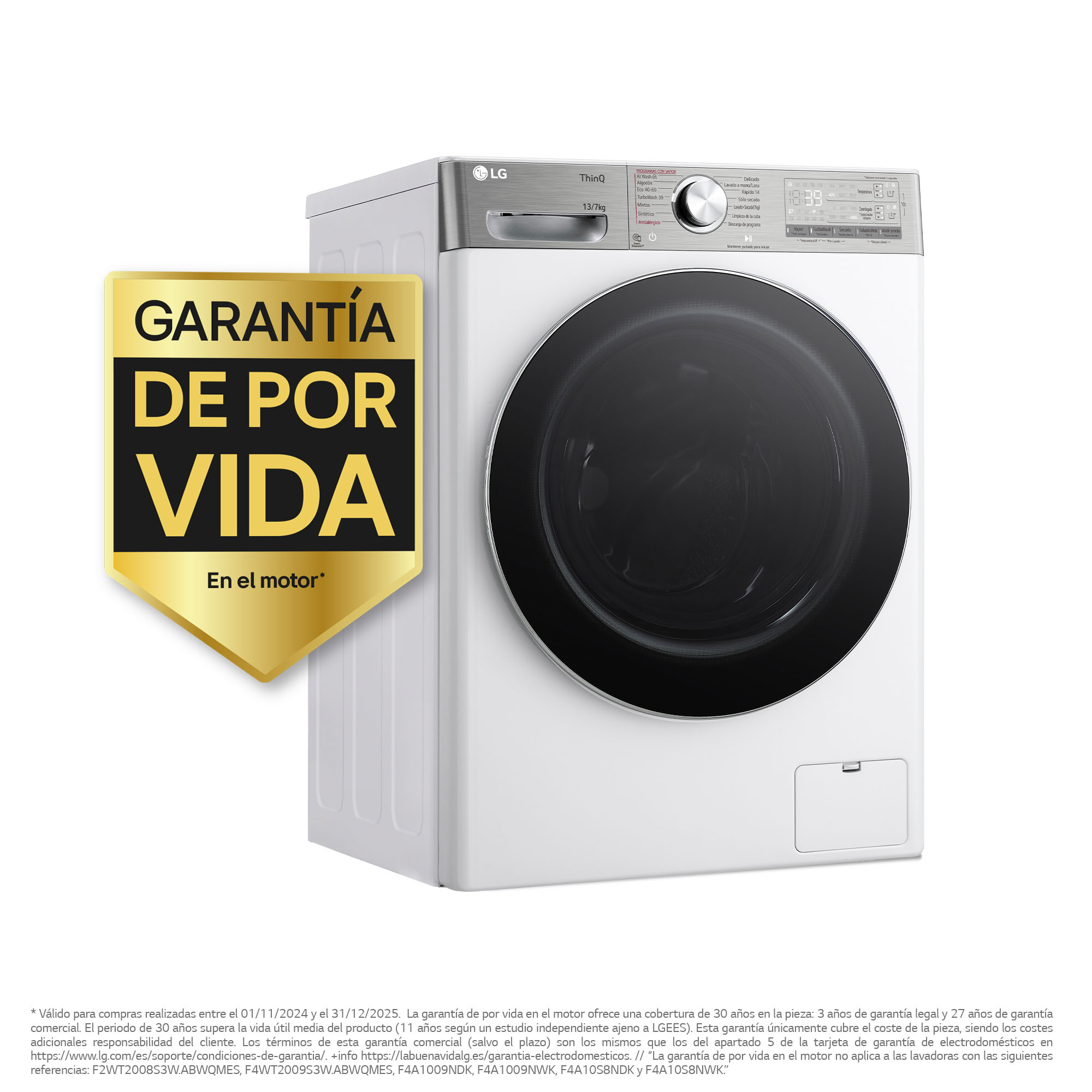 Lavadora secadora LG 13 kg lavado, 7 kg secado,  1.400 rpm  - F4DR9513A2W Blanco-2