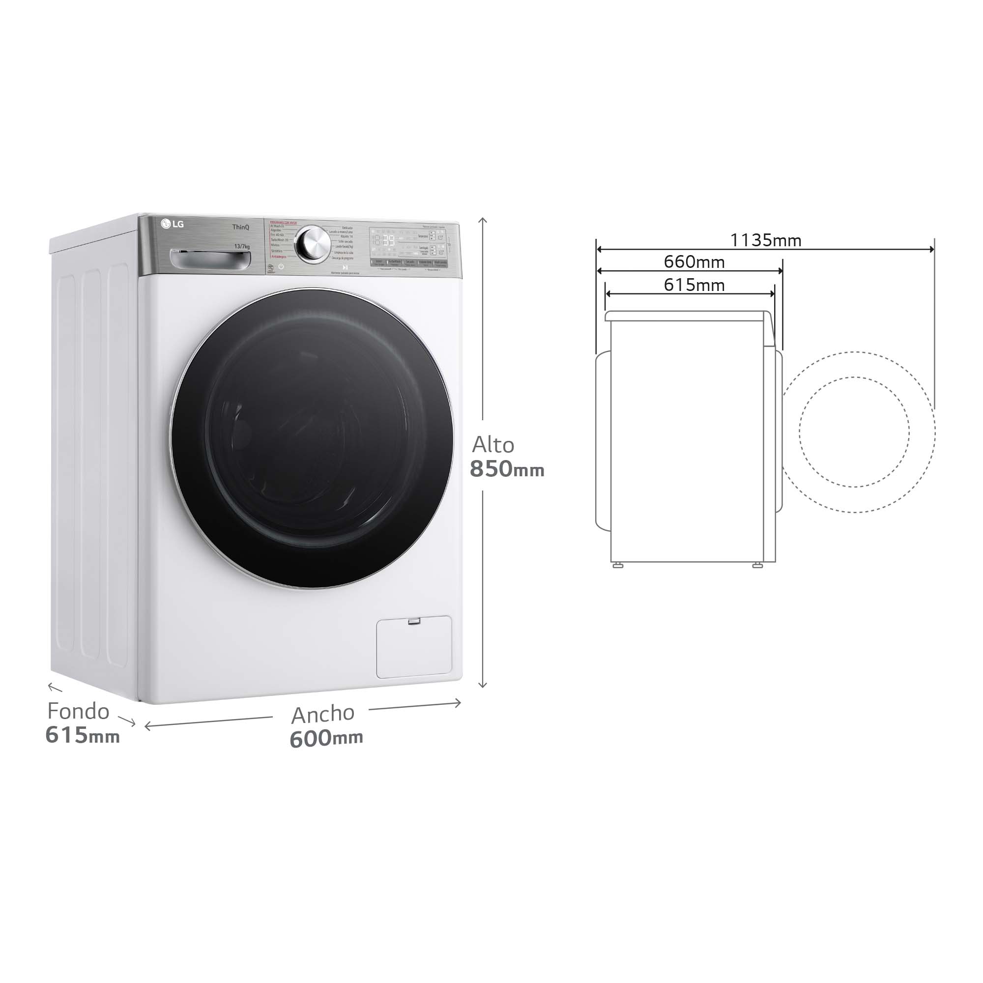 Lavadora secadora LG 13 kg lavado, 7 kg secado,  1.400 rpm  - F4DR9513A2W Blanco-4
