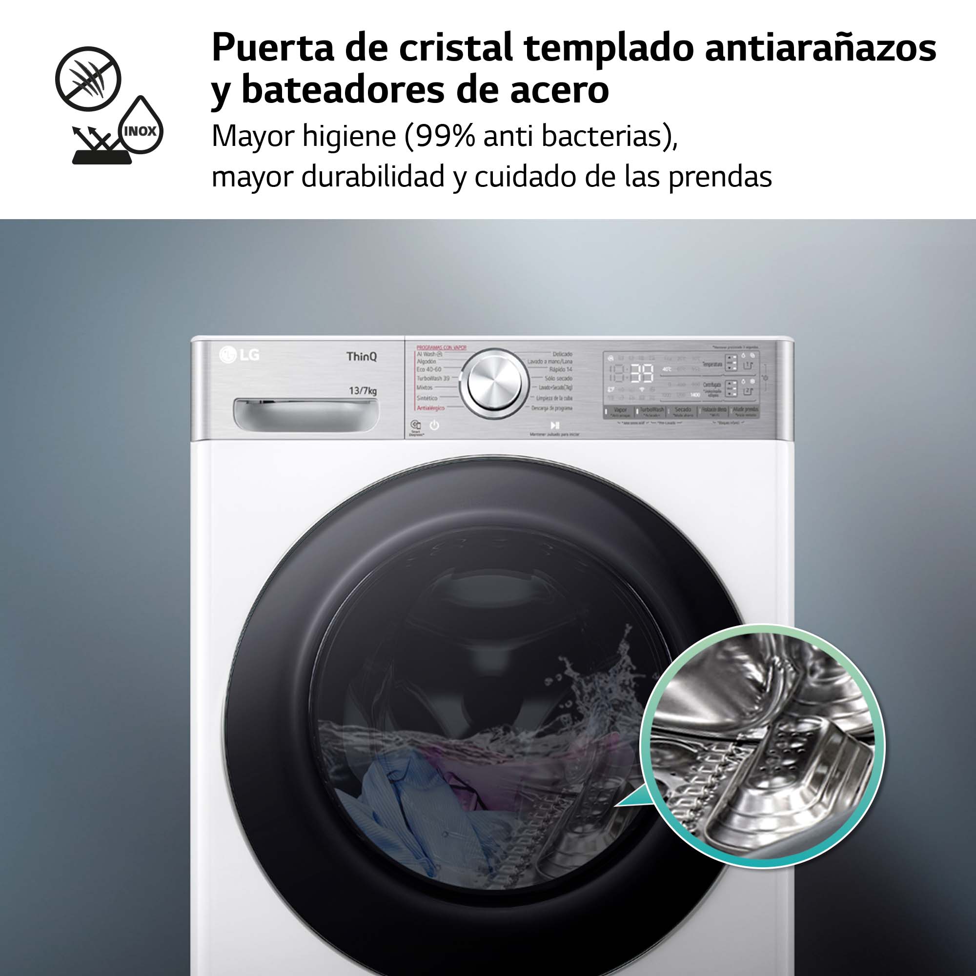 Lavadora secadora LG 13 kg lavado, 7 kg secado,  1.400 rpm  - F4DR9513A2W Blanco-10