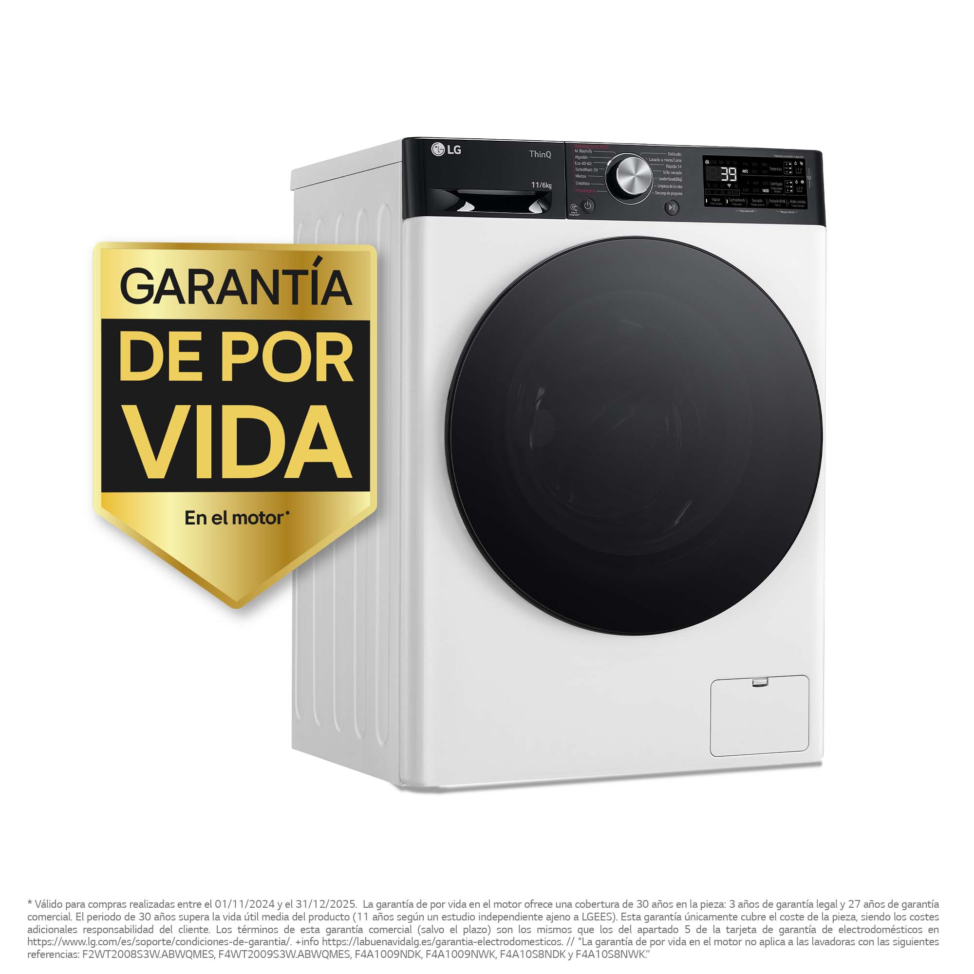 Lavadora secadora LG 11 kg lavado, 6 kg secado1400 rpm, Turbowash 360º, Autodosificación - F4DR7511AGW Blanco-3