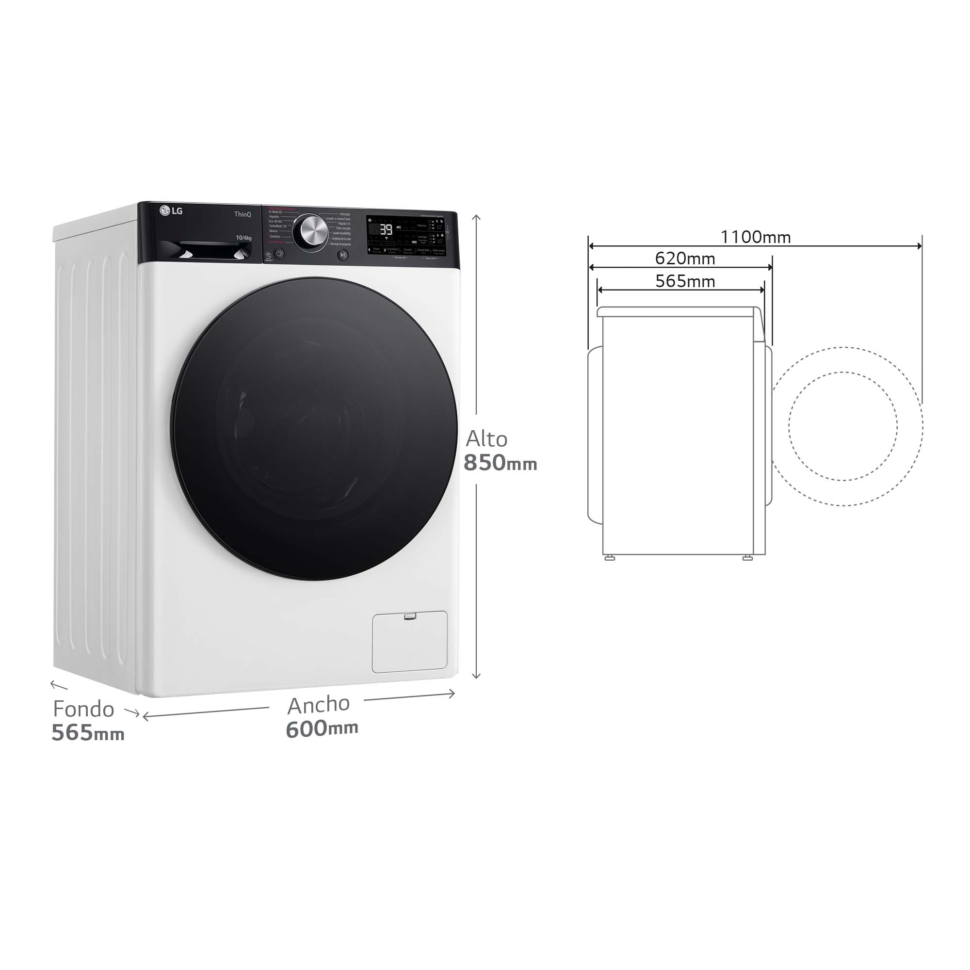 Lavadora secadora LG 10 kg lavado,  6 kg secado, 1400 rpm, inteligencia artificial, Autodosificación - F4DR7510AGW Blanco-4