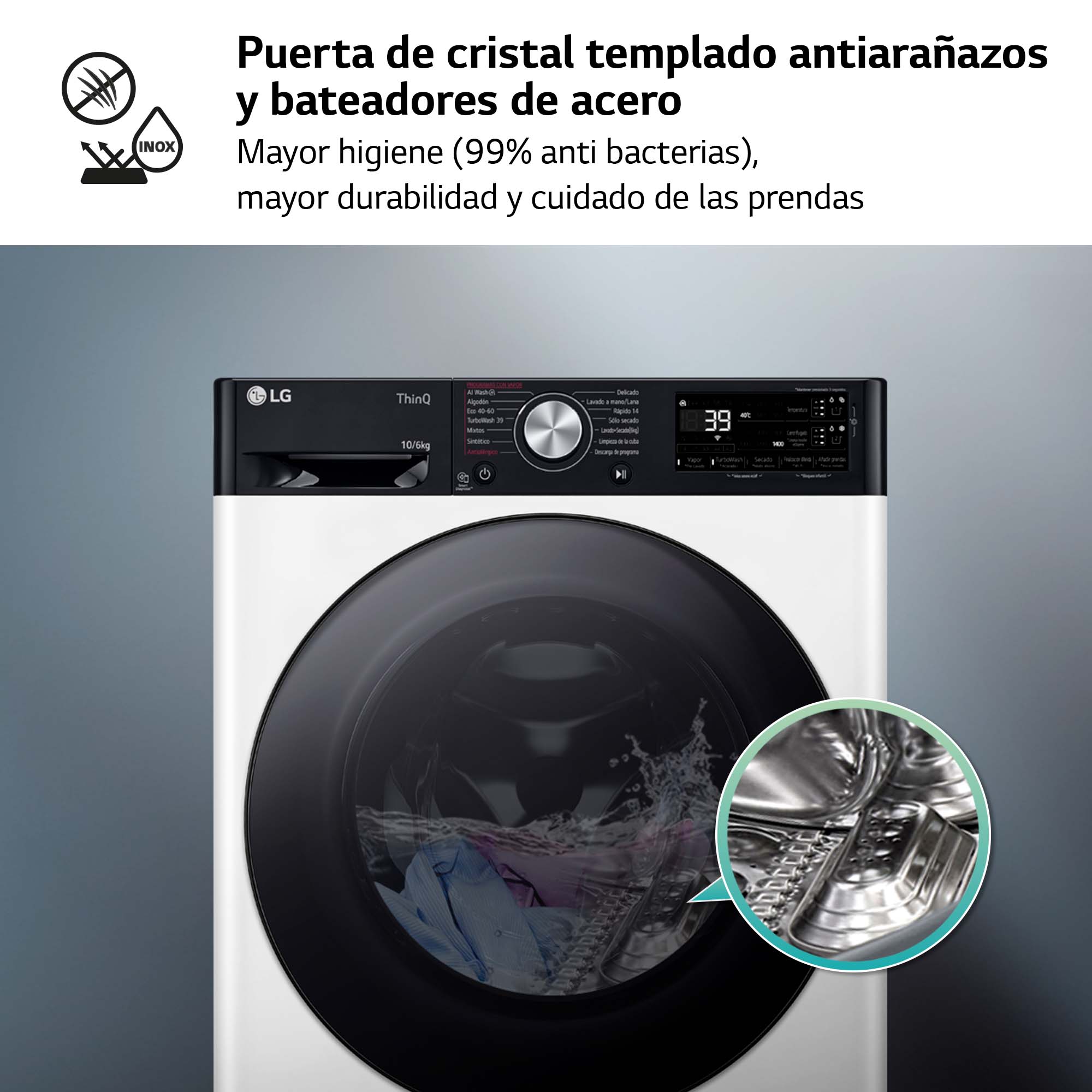 Lavadora secadora LG 10 kg lavado,  6 kg secado, 1400 rpm, inteligencia artificial, Autodosificación - F4DR7510AGW Blanco-10