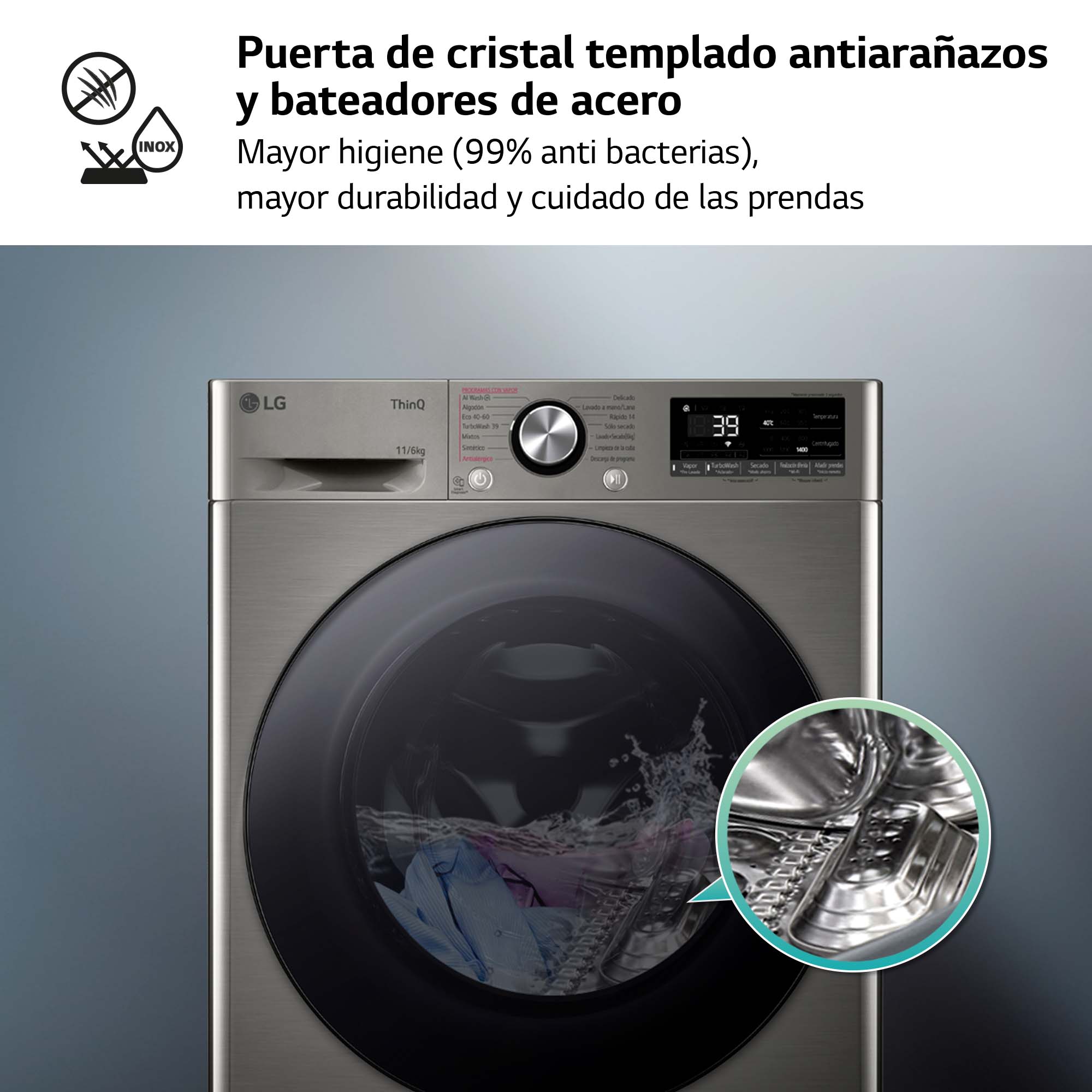 Lavadora secadora LG 11 kg lavado, 6 kg secado, 1400 rpm, inteligencia artificial, Turbowash 360 - F4DR7011AGS Inox-10