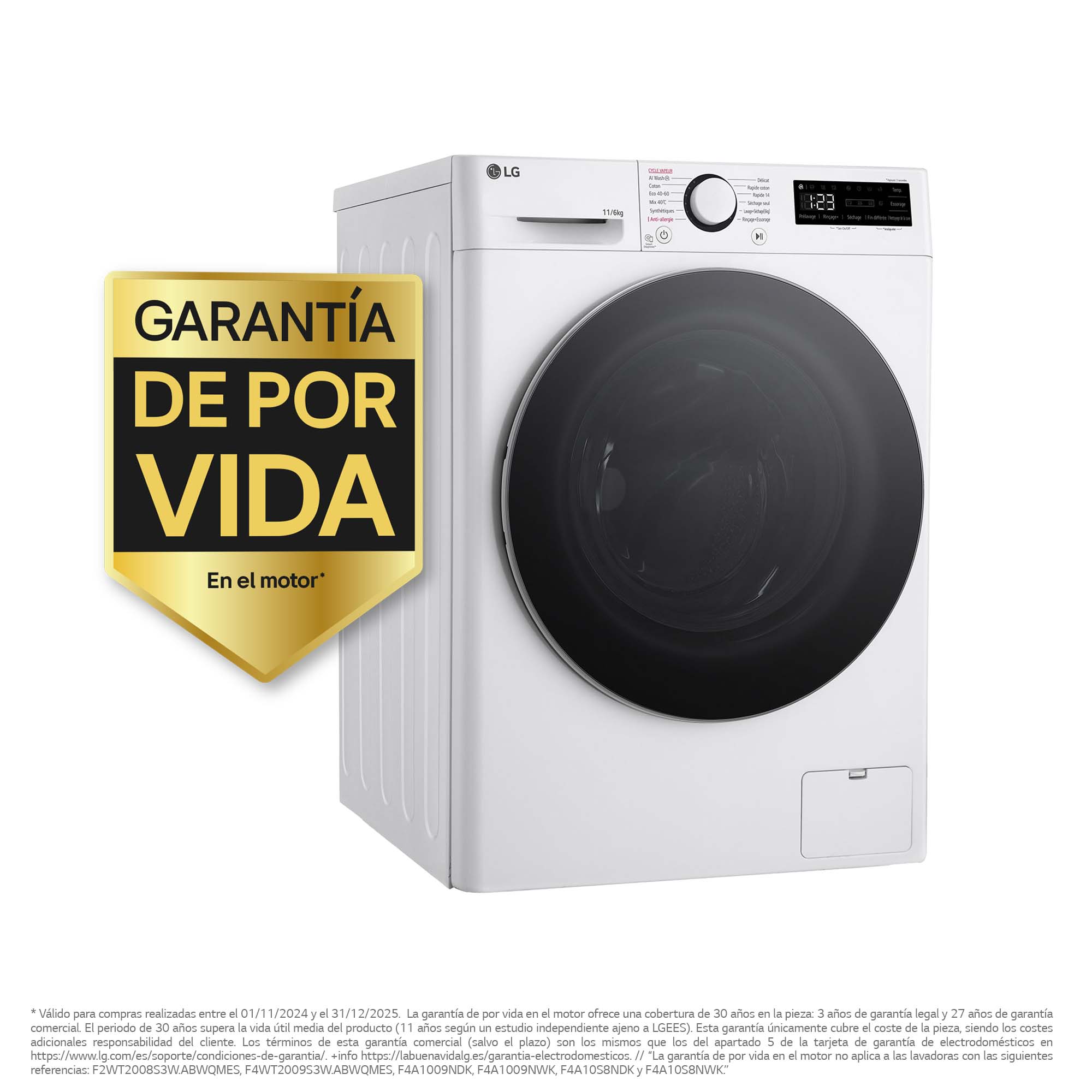 Lavadora secadora LG 11 kg lavado, 6 kg secado,  1400 rpm,  Turbowash 360 - F4DR6011AGW Blanco-3