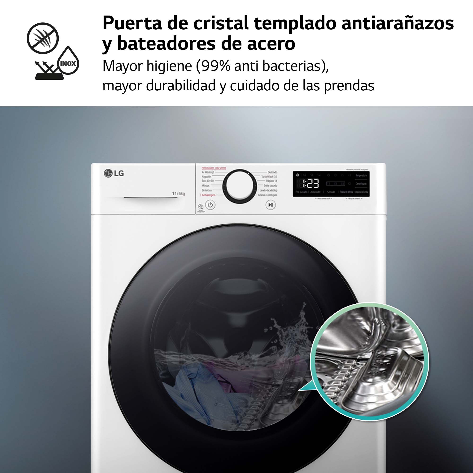 Lavadora secadora LG 11 kg lavado, 6 kg secado,  1400 rpm,  Turbowash 360 - F4DR6011AGW Blanco-11