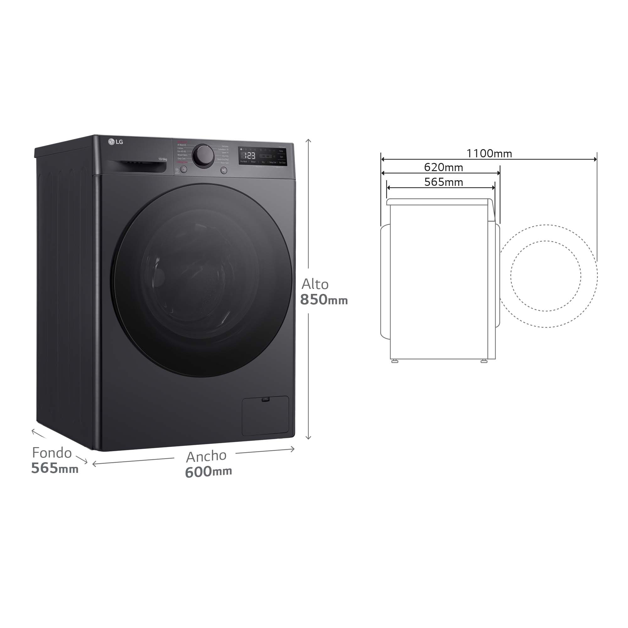 Lavadora secadora LG 10 kg lavado, 6 kg secado, 1.400 rpm, inteligencia artificial - F4DR6010AGM Inox-4