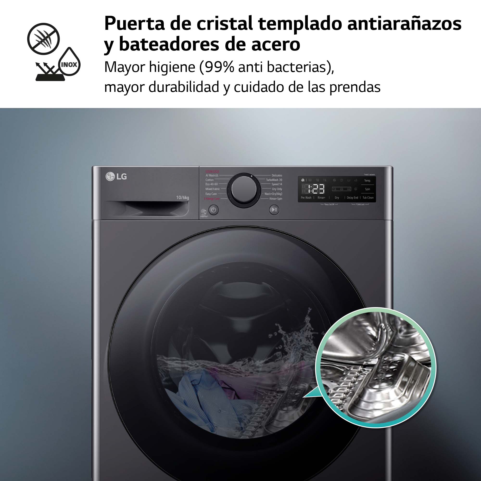 Lavadora secadora LG 10 kg lavado, 6 kg secado, 1.400 rpm, inteligencia artificial - F4DR6010AGM Inox-10