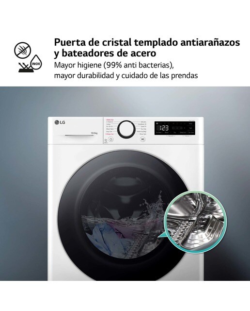 Lavadora secadora LG 10 kg lavado,  6 kg secado,  1.400 rpm, inteligencia artificial - F4DR6010A1W Blanco-8