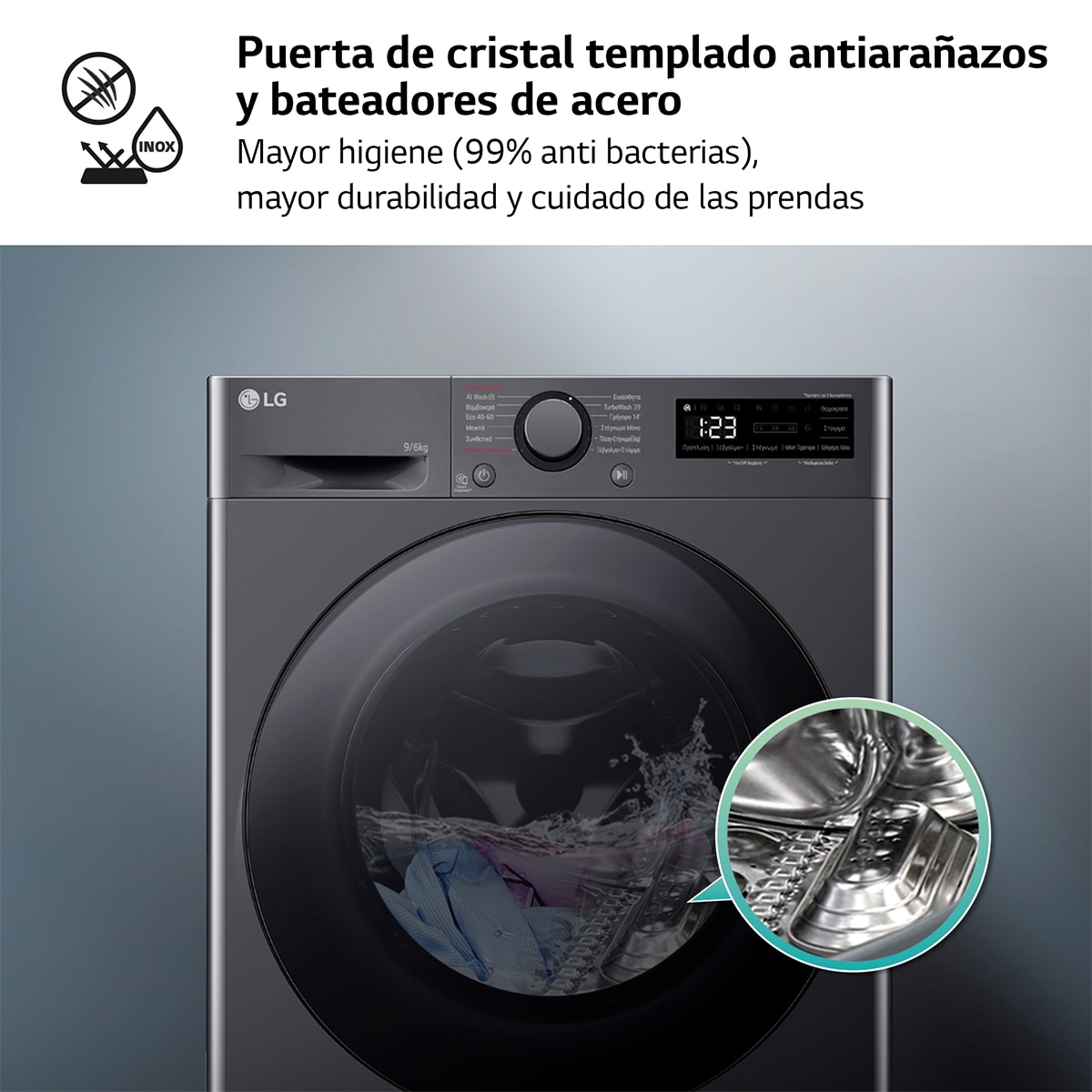 Lavadora secadora LG 9 kg lavado, 1.400 rpm, inteligencia artificial - TMF4DR6009AGM Inox-8