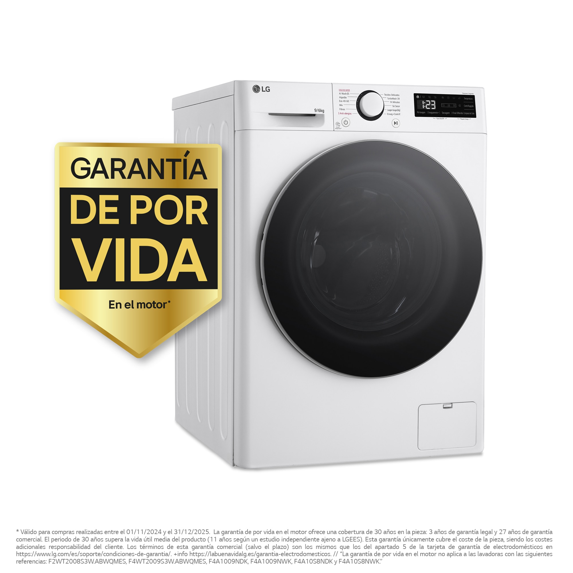 Thumbnail 1 de LG F4DR6009A1W lavadora secadora 9 kg lavado 1400 rpm