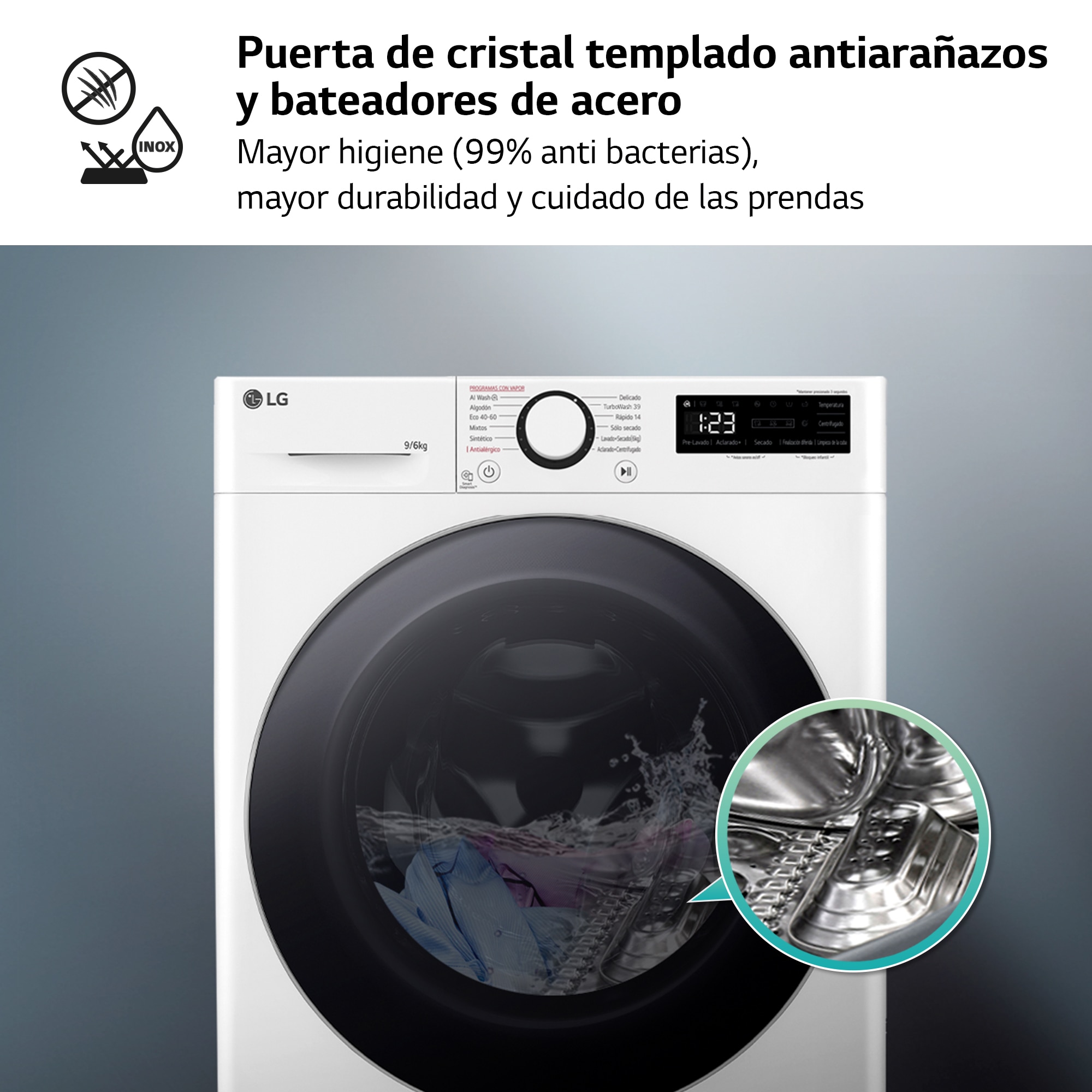 Lavadora secadora LG 9 kg lavado, 6 kg secado,  1400 rpm, inteligencia artificial - F4DR6009A1W Blanco-11