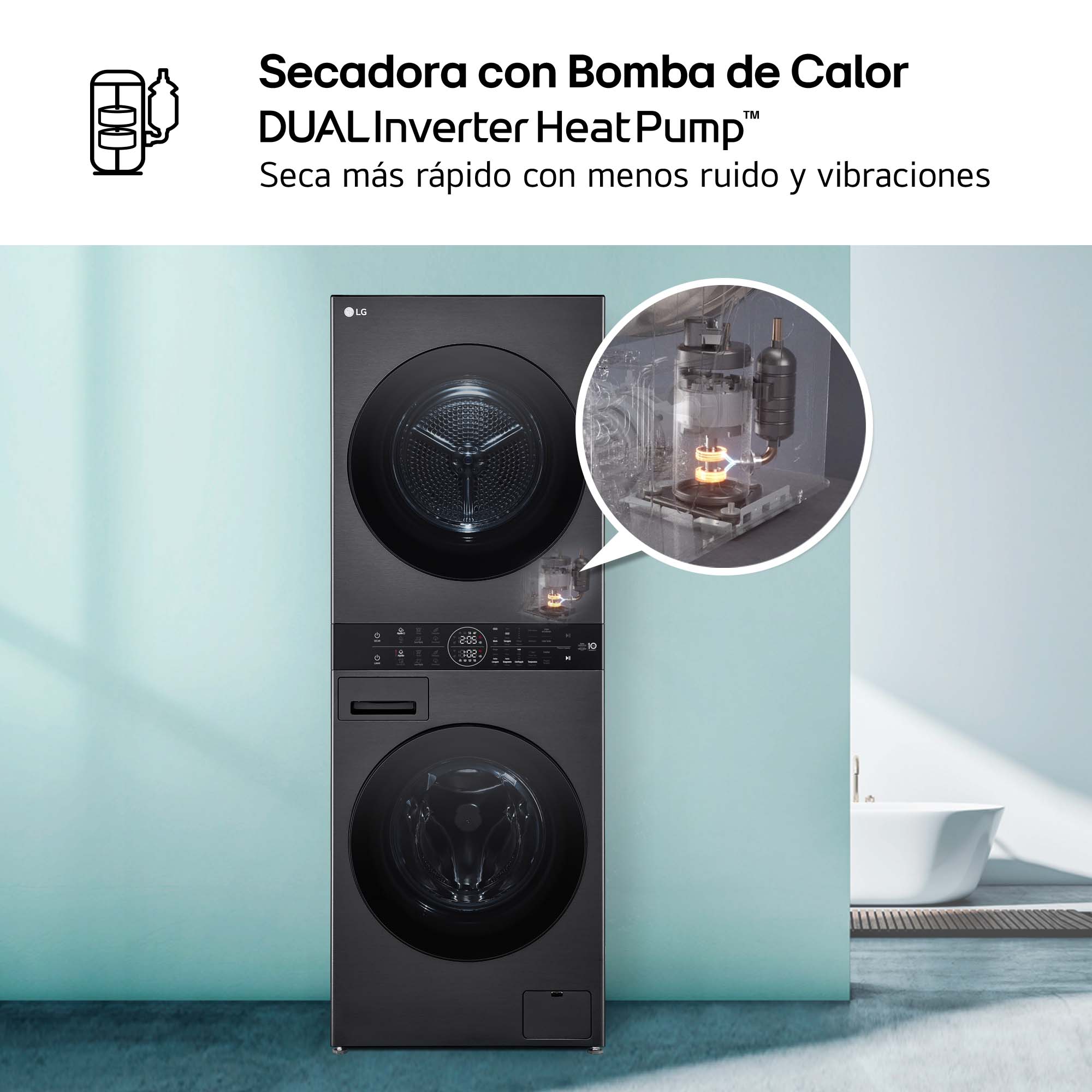 Torre de lavado y secado LG 12 kg (lavadora) / 10 kg (secadora) / 1400 rpm - WT1210BBF Grafito-12