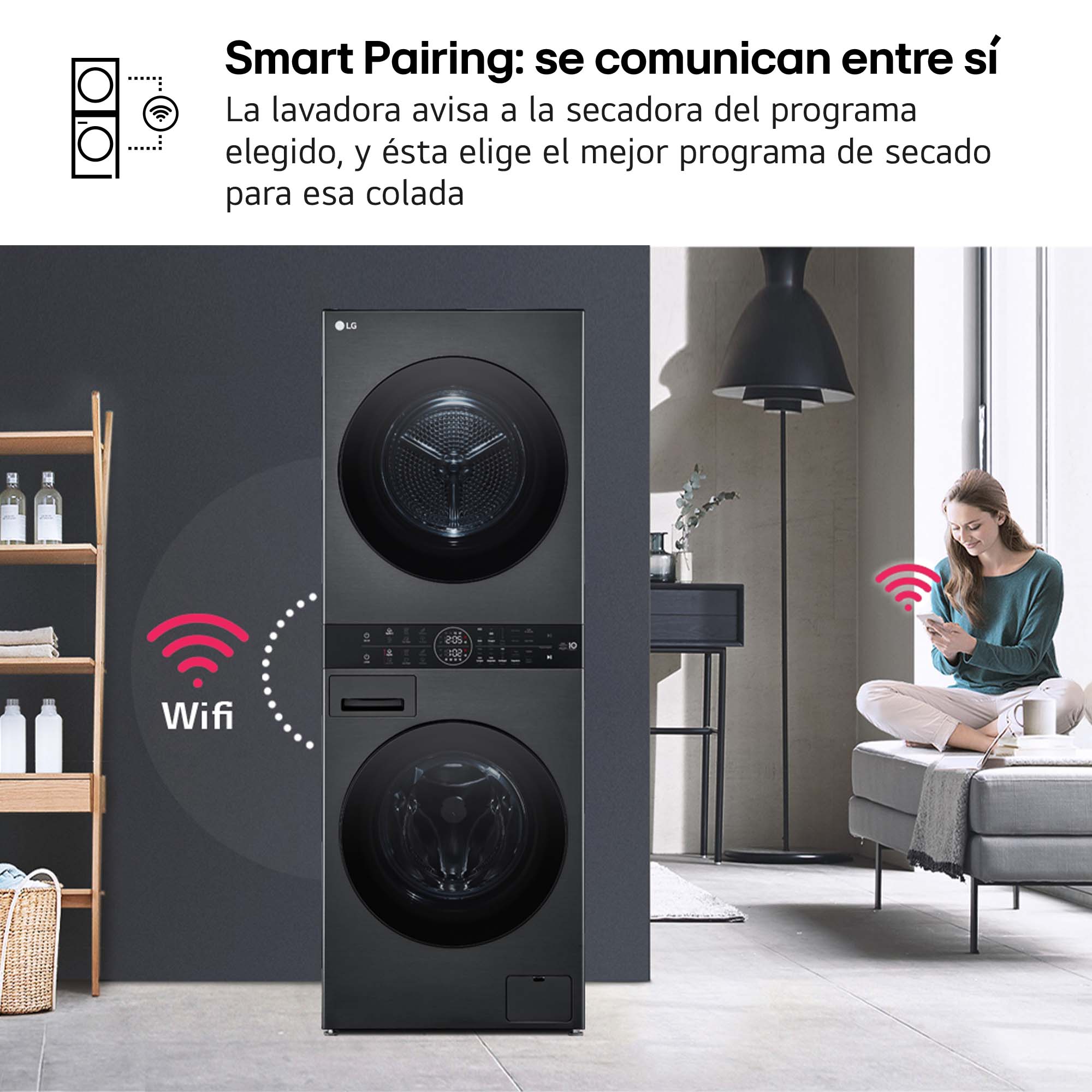 Torre de lavado y secado LG 12 kg (lavadora) / 10 kg (secadora) / 1400 rpm - WT1210BBF Grafito-15