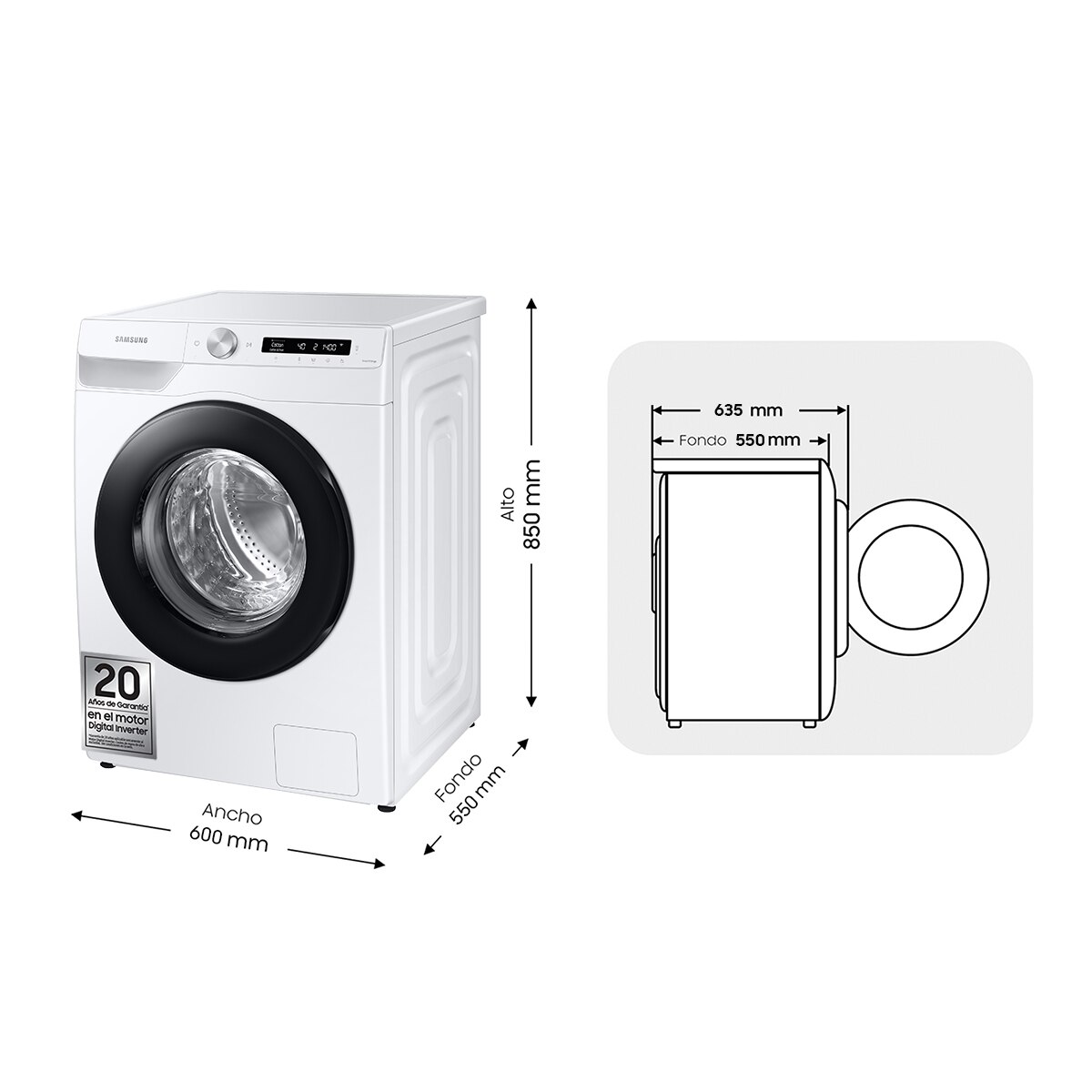 Lavadora Samsung 9kg Tecnología Ecobubble™ Clase A Blanca WW90T504DAWCS3 Blanco-2