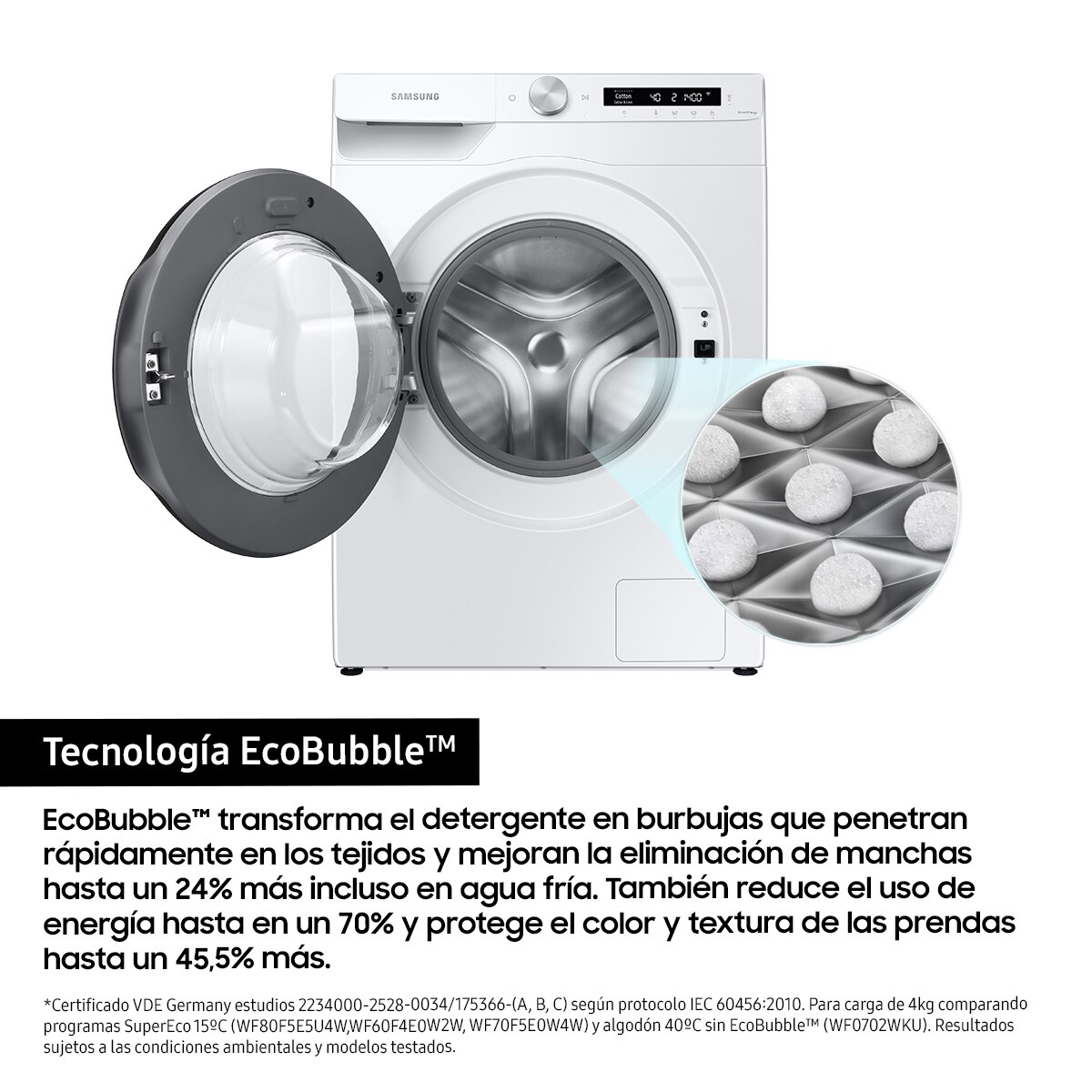 Lavadora Samsung 9kg Tecnología Ecobubble™ Clase A Blanca WW90T504DAWCS3 Blanco-4