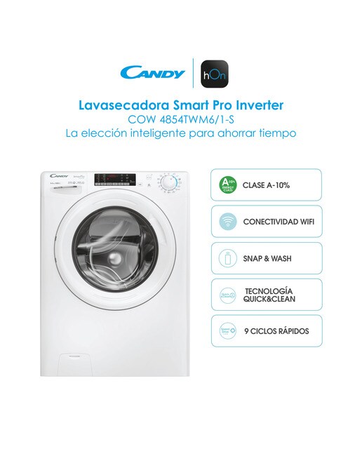 Máquina de Lavar e Secar Roupa Candy COW4854TWM6/1-S Smart Pro Inverter de 8/5 Kg e 1400 rpm - Branco Branco-4