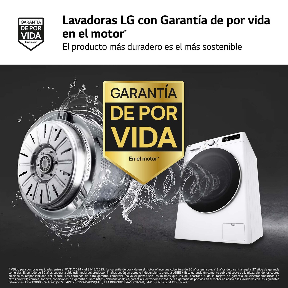 Lavadora inteligente AI Direct Drive, Vapor, 9kg , 1200rpm Un 10% más eficiente que A, Serie fondo especial 500 - F2WR5S09A0W | España