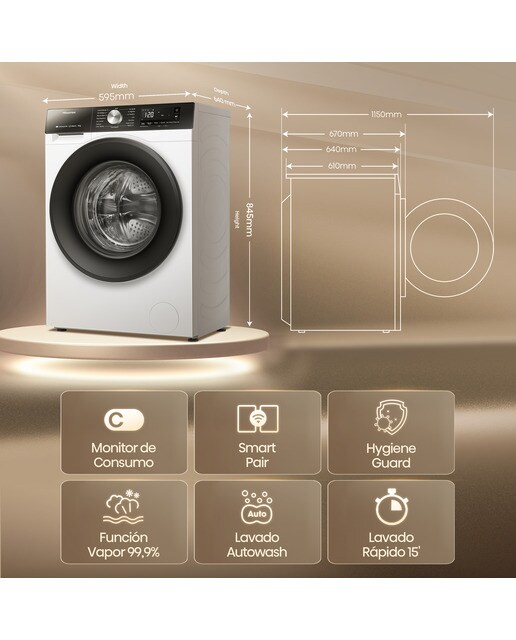 Lavadora Hisense 12 kg / 1.400 rpm, Wifi Serie 3S - WF3S1243BW3 Blanco-2