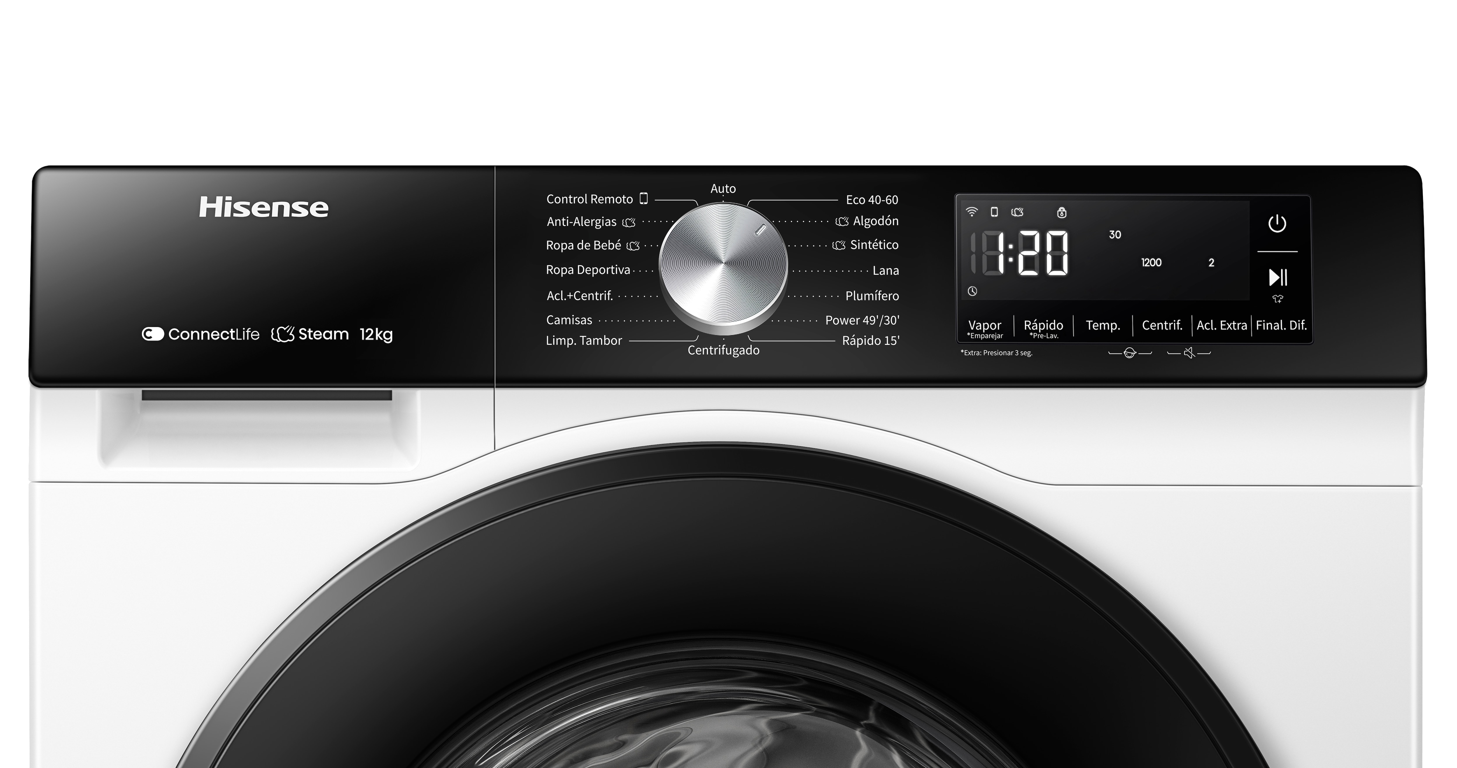 Lavadora Hisense 12 kg / 1.400 rpm, Wifi Serie 3S - WF3S1243BW3 Blanco-4