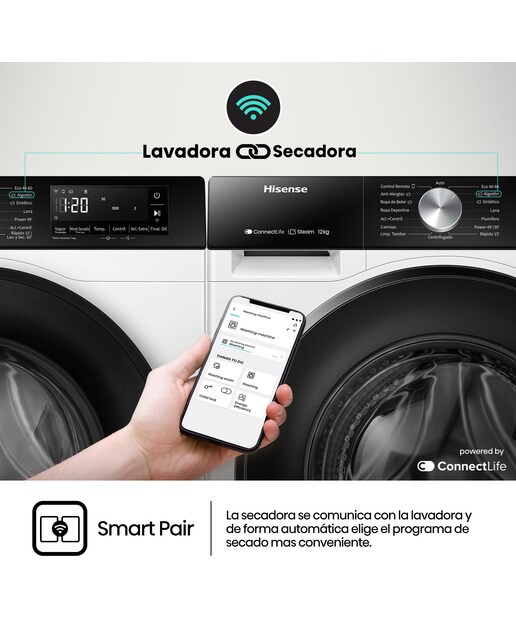 Lavadora Hisense 12 kg / 1.400 rpm, Wifi Serie 3S - WF3S1243BW3 Blanco-7