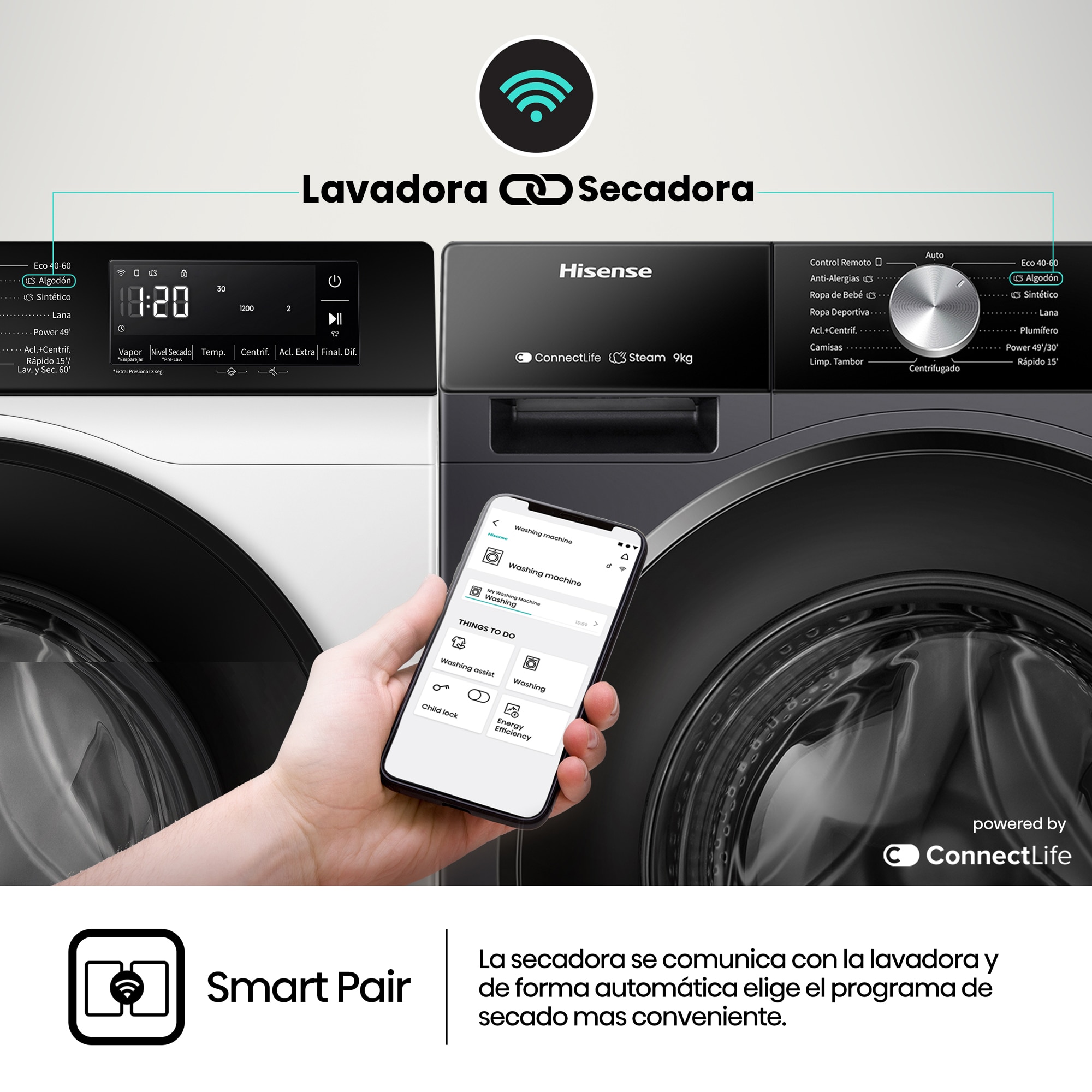 Lavadora Hisense 9 kg / 1.400 rpm Serie 3S - WF3S9043BB3 Negro-7