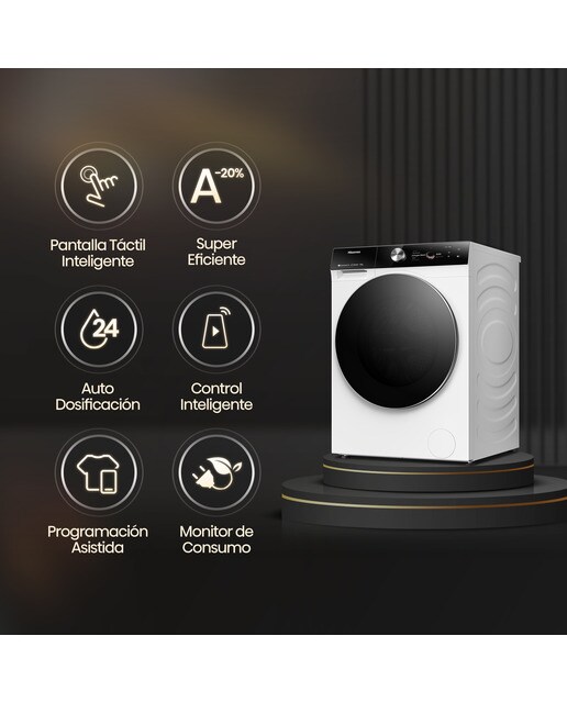 Lavadora Hisense 12 kg / 1.400 rpm, Wifi, Sistema Anticrease,Serie 7S- WF7S1247BW Blanco-3