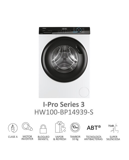 Lavadora Haier 10 kg / 1.400 rpm Motor Inverter, I-Pro Series 3 - HW100-BP14939-S Blanco-5