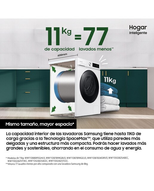 Lavadora Samsung 11kg Programa Super Speed 39 Clase A Negra WW11DG5B25ABEC Negro-2