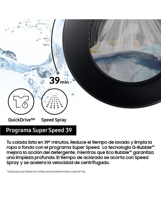 Lavadora Samsung 11kg Programa Super Speed 39 Clase A Negra WW11DG5B25ABEC Negro-5
