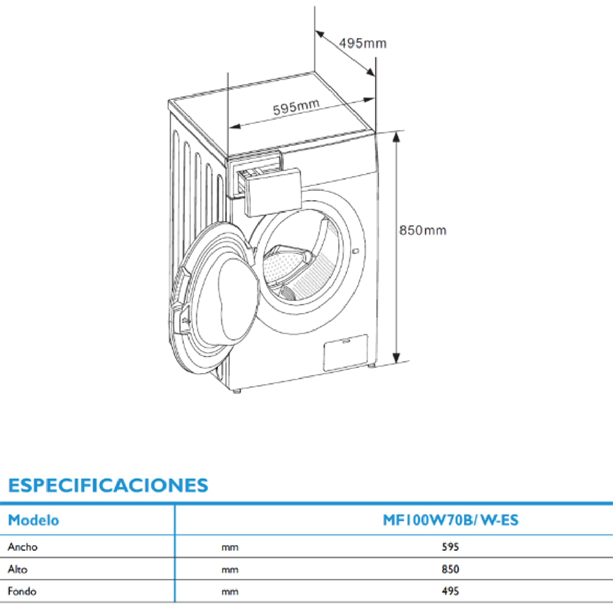 Lavadora Midea 7 kg/ 1.200 rpm - MF100W70/1/W-ES Blanco-2
