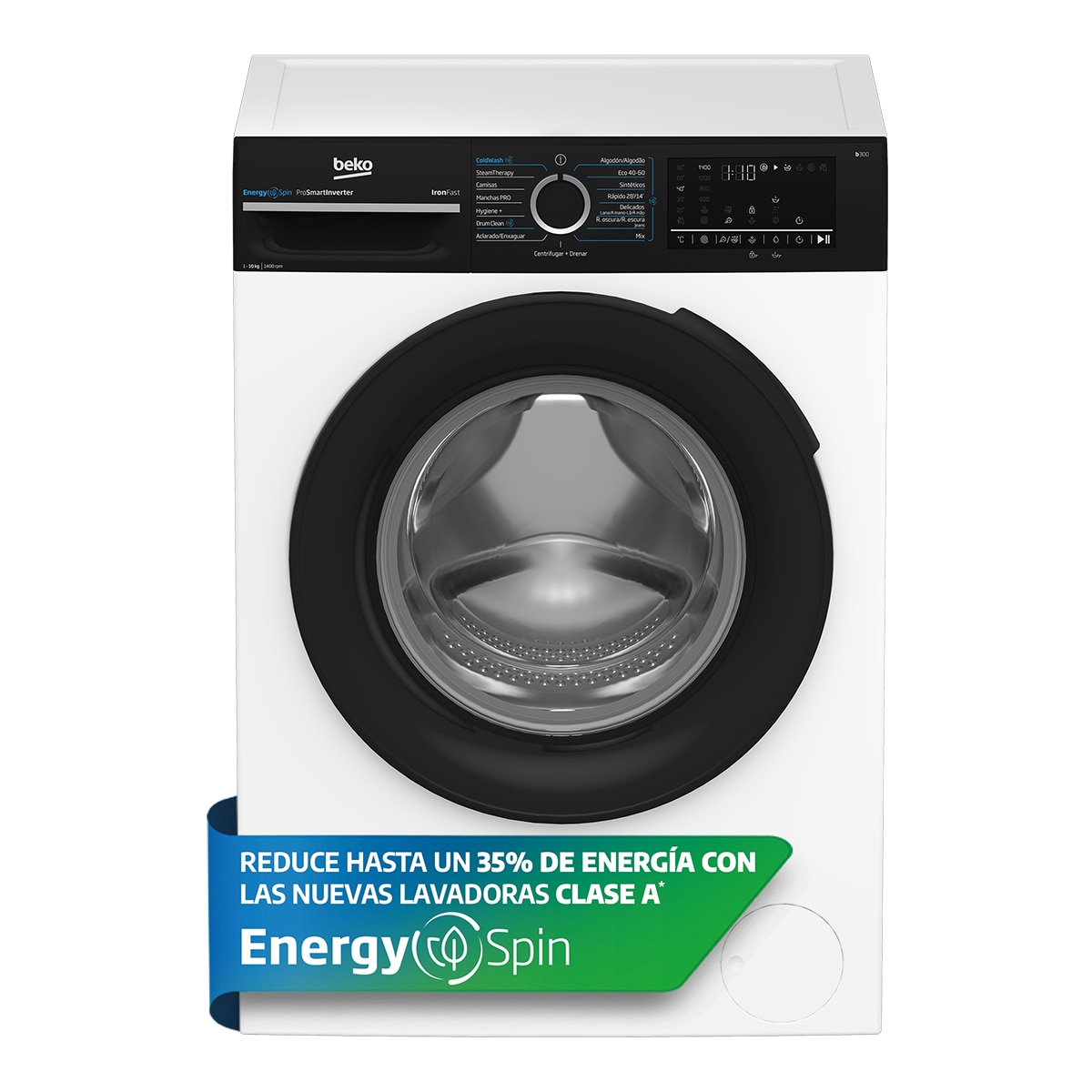 Lavadora Beko Energy Spin 10 kg / 1.400 rpm, Motor ProSmart Inverter - BM3WFU41041W Blanco-2