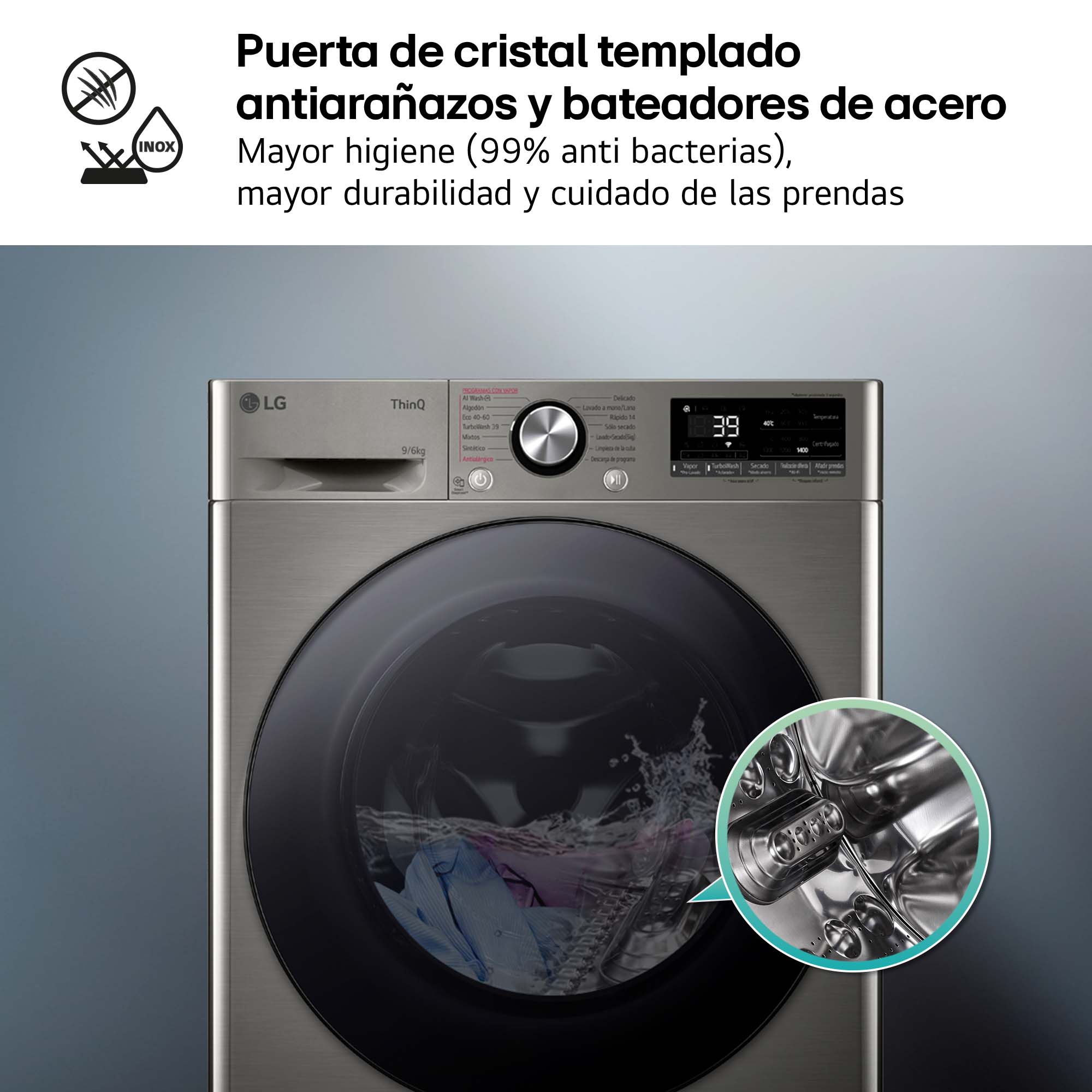 Lavadora secadora LG 9 kg lavado, 6 kg secado,  1400 rpm, inteligencia artificial - F4DR7009AGS Inox antihuellas-10