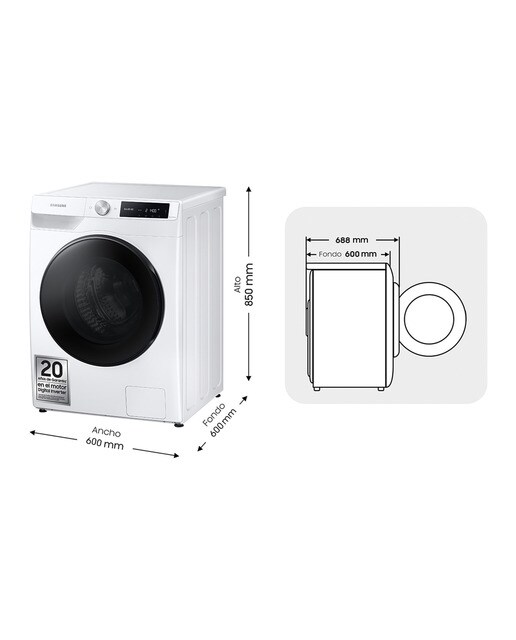 Lavadora Secadora Samsung 11kg/6kg con Autodosificación Clase D/A Blanca WD11DG6B85BEU3 Blanco-2