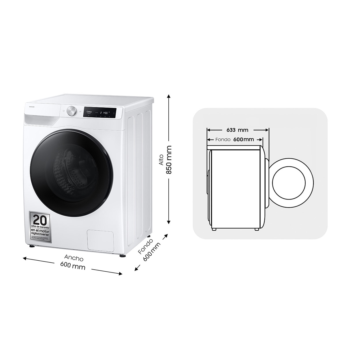 Lavadora Secadora Samsung 9kg/6kg con Autodosificación Clase D/A Blanca WD90DG6B85BEU3 Blanco-2