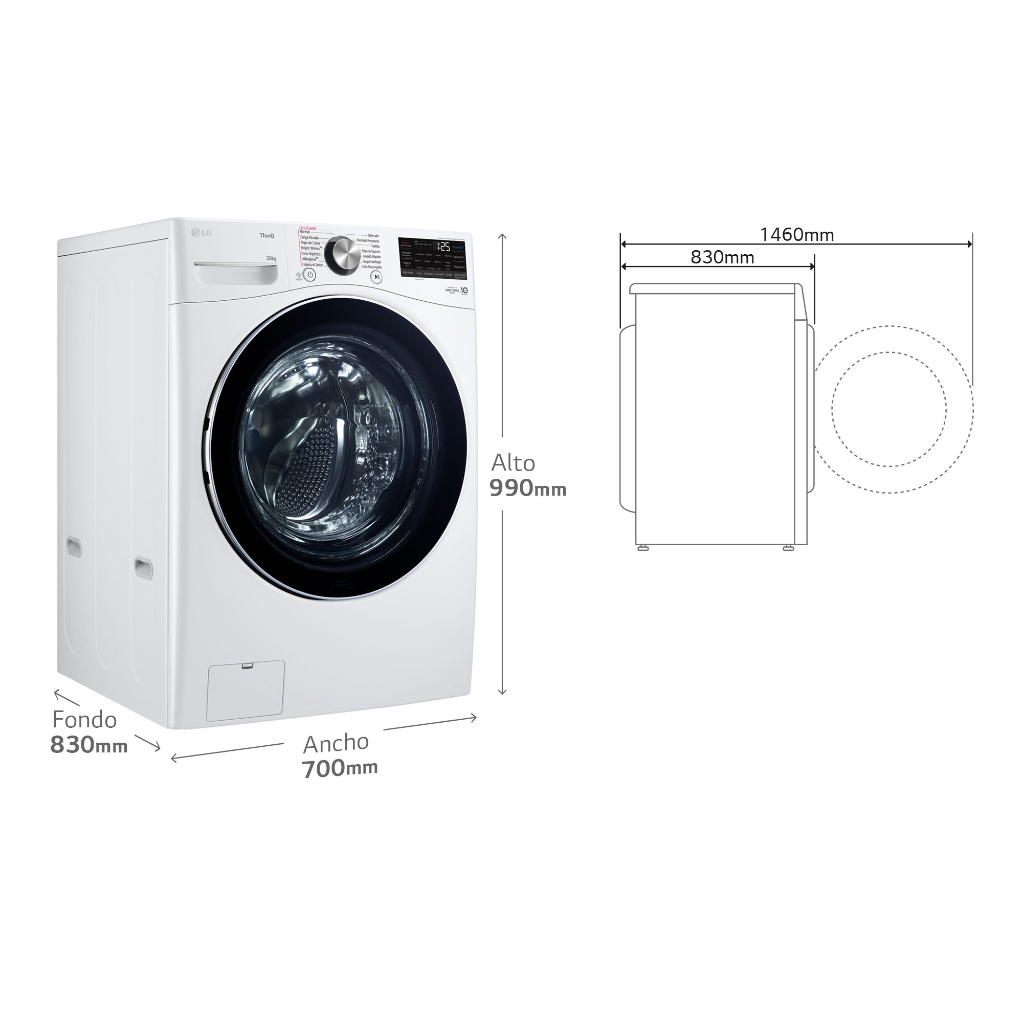 Lavadora LG 20 kg / 1.000 rpm - F0P3CYV2W Blanco-6