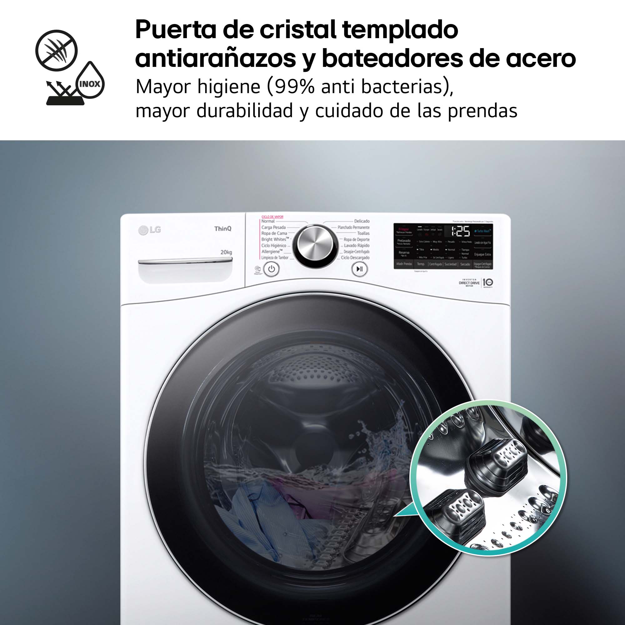 Lavadora LG 20 kg / 1.000 rpm - F0P3CYV2W Blanco-11