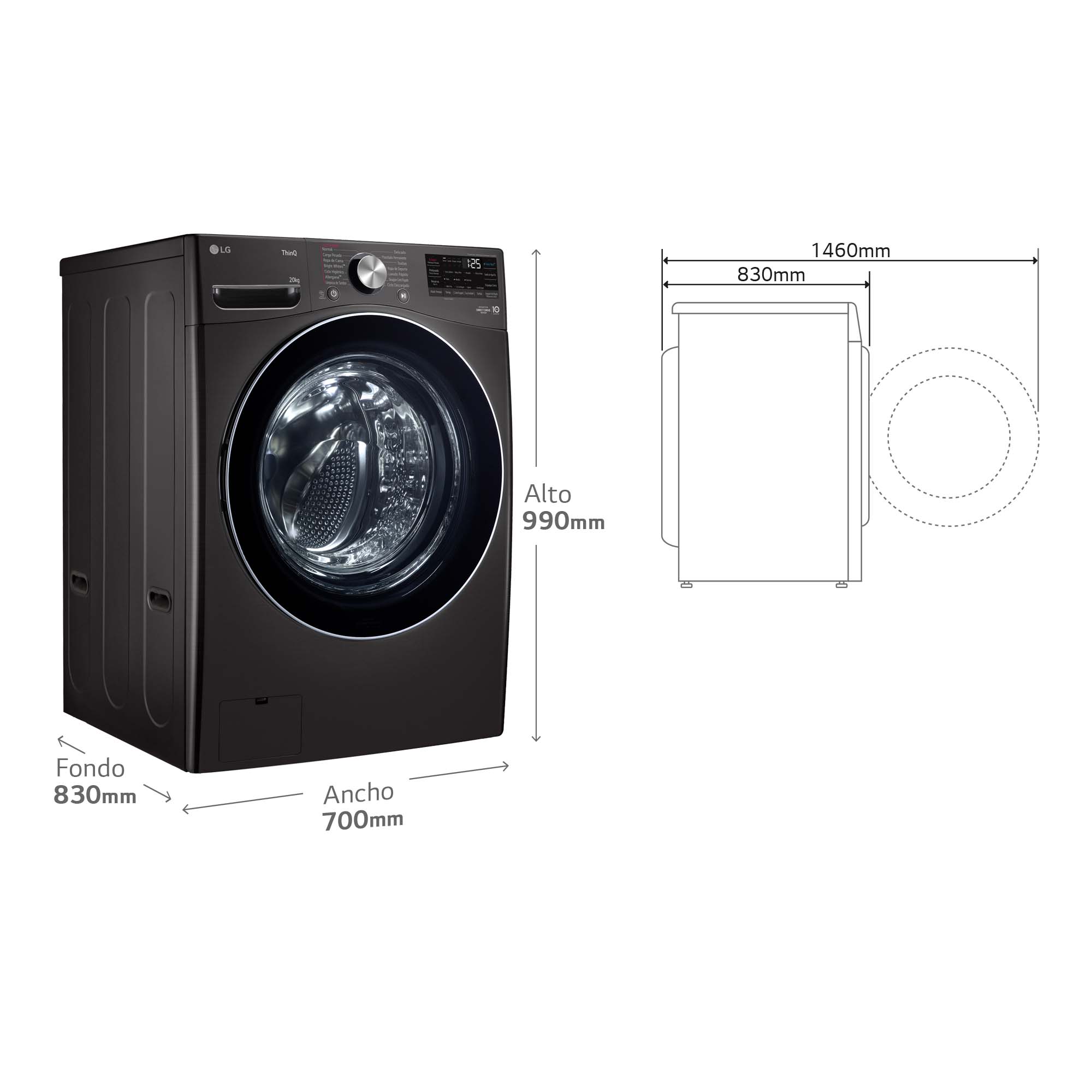 Lavadora LG 20 kg / 1.000 rpm - F0P3CYV2E Negro-6